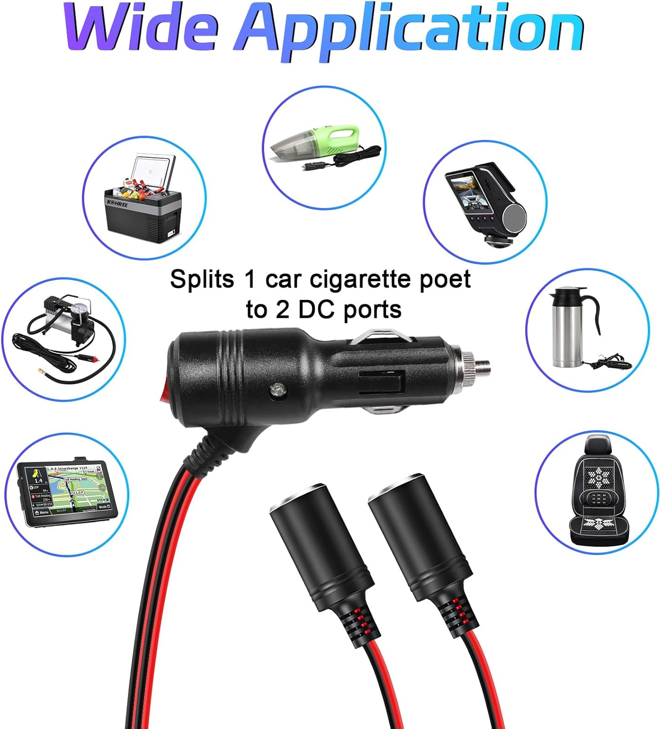 Car Cigarette Lighter Splitter,2-Socket Cigarette Lighter Adapter Extension Plug Cord Power Charger Port for DC 12V 24V Car Vehicle 2-Way Splitter Y on/Off Switch (1 to 2) - Image 4