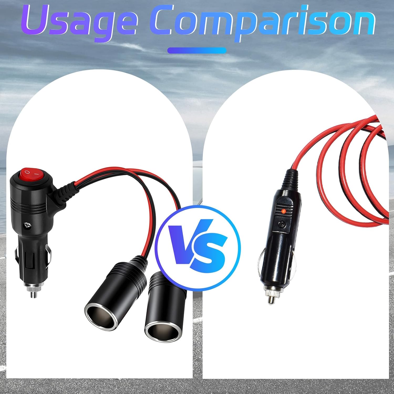 Car Cigarette Lighter Splitter,2-Socket Cigarette Lighter Adapter Extension Plug Cord Power Charger Port for DC 12V 24V Car Vehicle 2-Way Splitter Y on/Off Switch (1 to 2) - Image 5