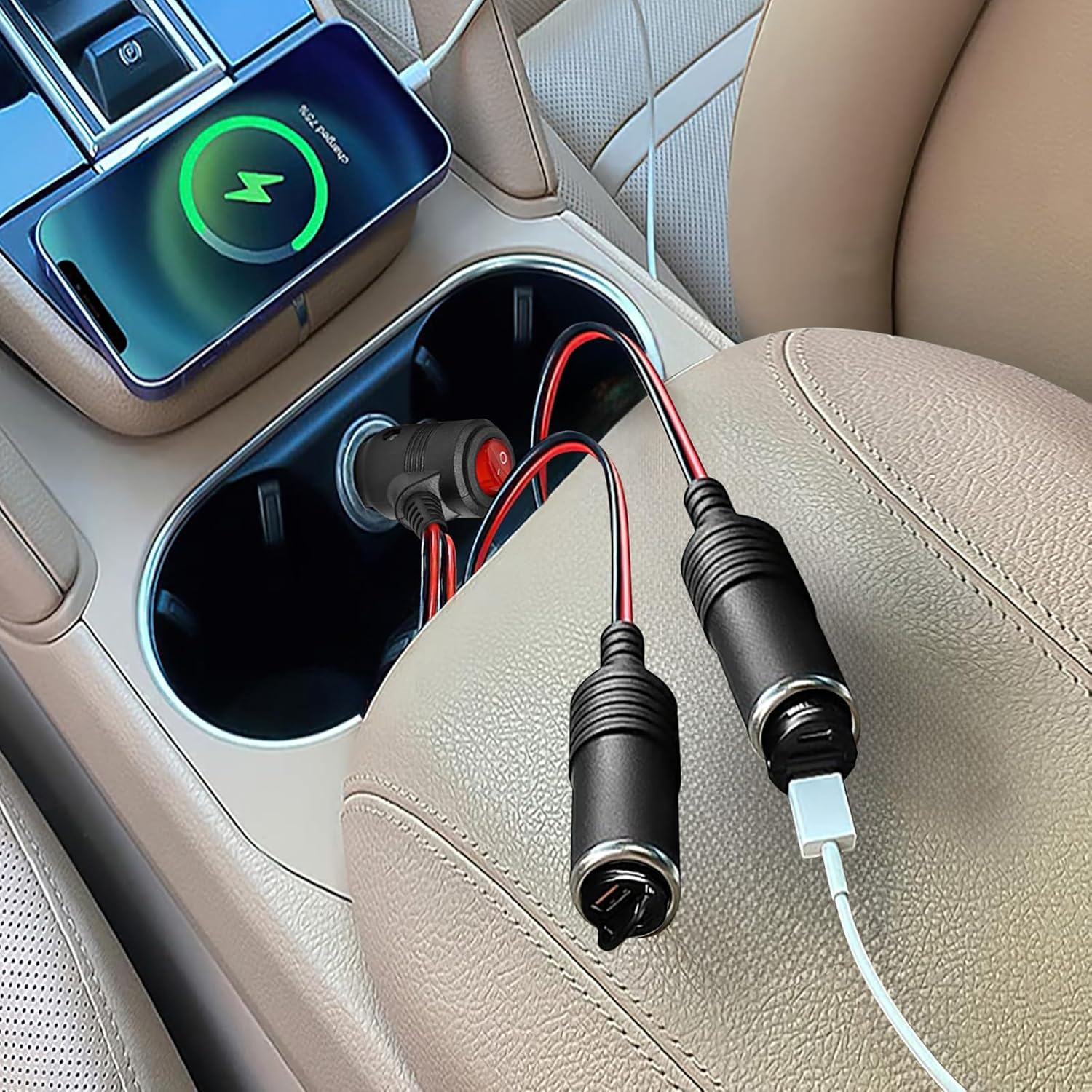 Car Cigarette Lighter Splitter,2-Socket Cigarette Lighter Adapter Extension Plug Cord Power Charger Port for DC 12V 24V Car Vehicle 2-Way Splitter Y on/Off Switch (1 to 2) - Image 8