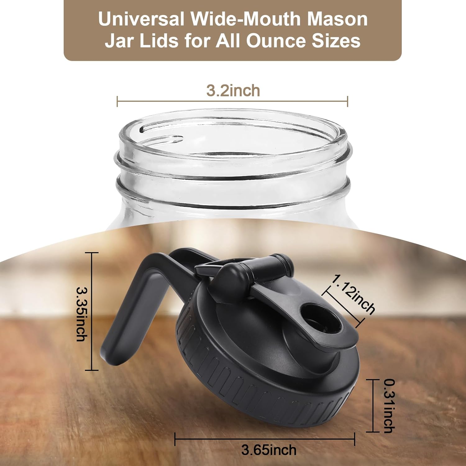 Wide Mouth Mason Jar Pour Spout Lid - 2 Pack Black Airtight Pour Spout Lid with Handle, Turns your Mason Jar into Pitcher, BPA Free & Durable Flip Cap Lids Easy to Clean Fit for Canning Jars - Image 5