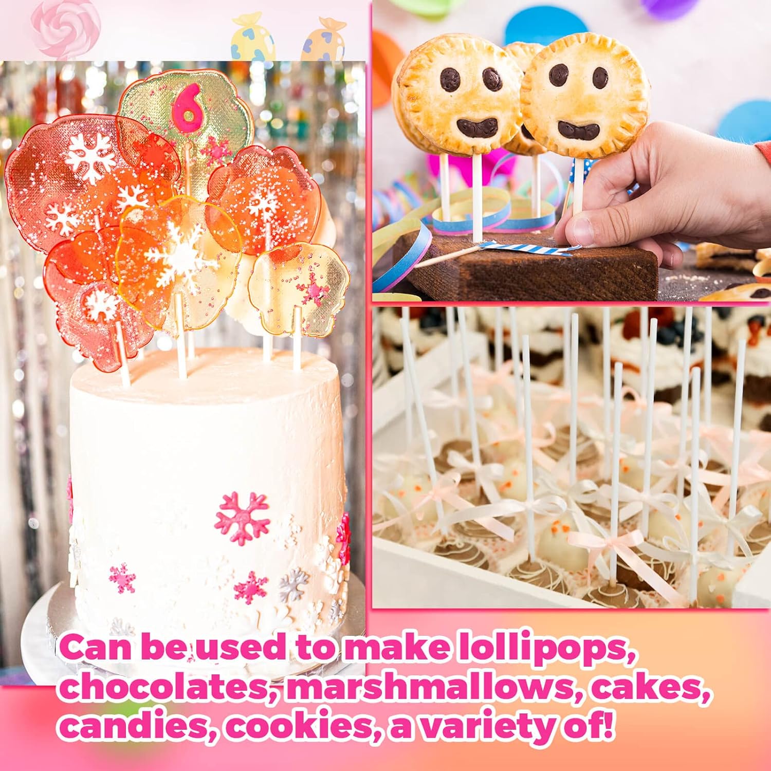 600Pcs Lollipop Stick, 6IN Cake Pop Sticks with Clear Treat Bags & Gold Twist Ties, Cake Pops Making Tools for Lollipops, Candies, Chocolates Cookies - Image 5