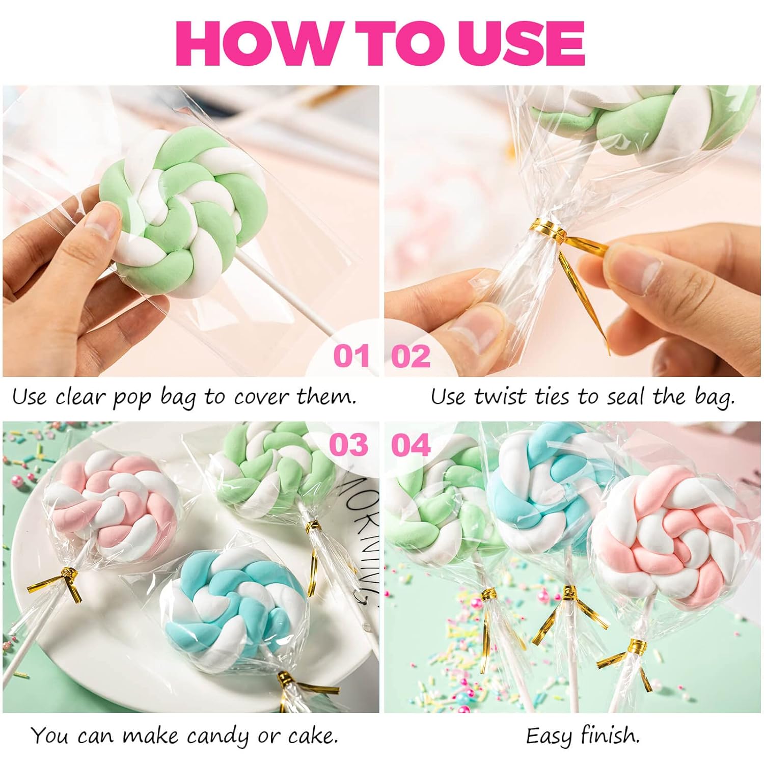 600Pcs Lollipop Stick, 6IN Cake Pop Sticks with Clear Treat Bags & Gold Twist Ties, Cake Pops Making Tools for Lollipops, Candies, Chocolates Cookies - Image 7