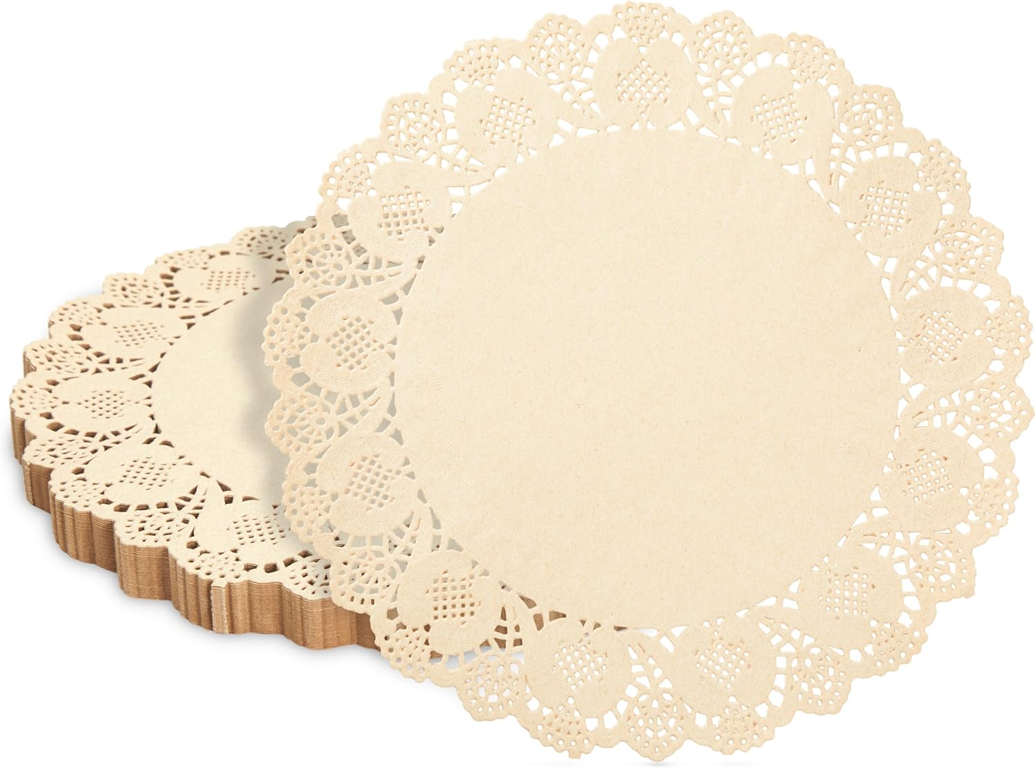 Paper Placemats - 12-Inch Round, Brown, 250 Count - Disposable Placemats & Lace Doilies - Paper Chargers for Dinner Plates - Tea Party Decorations & Wedding Table Decor - Image 1