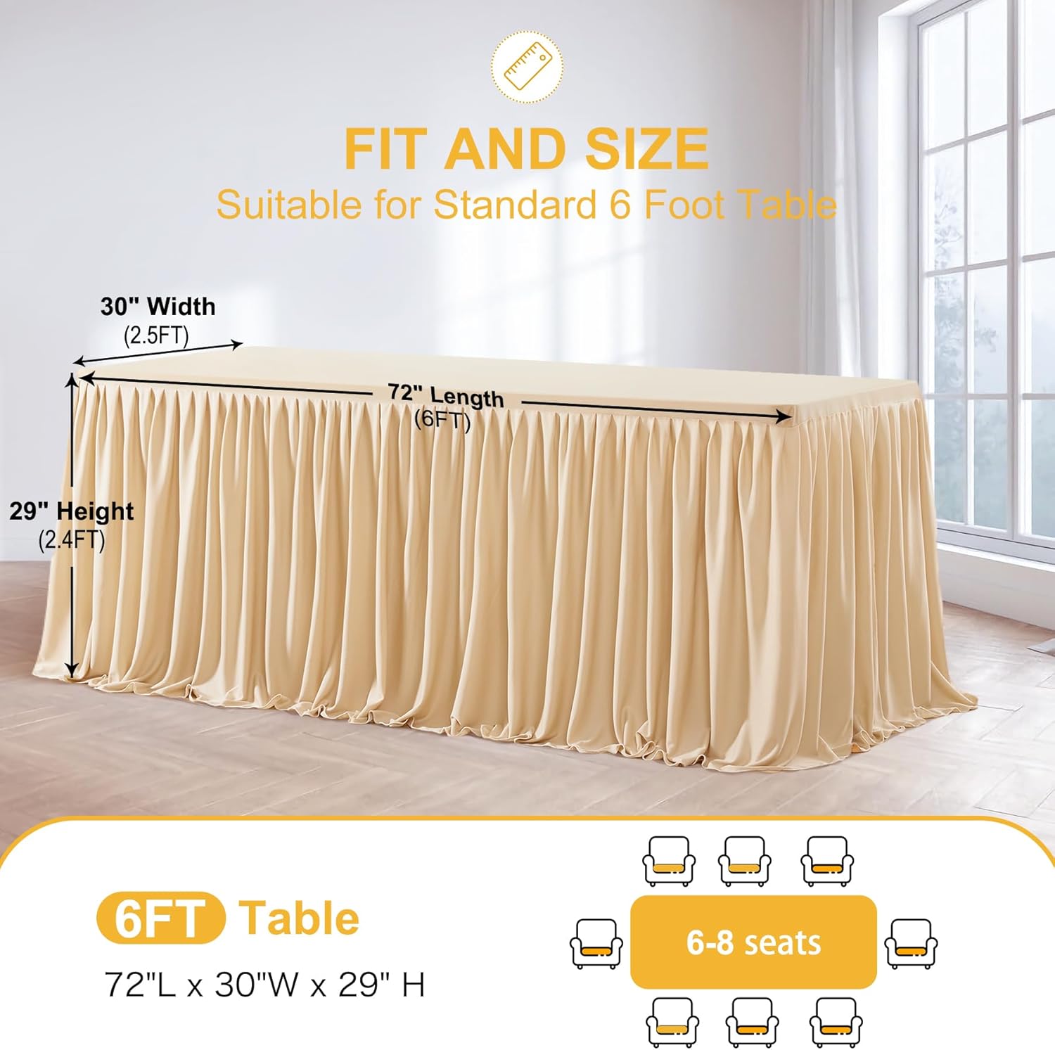 2 Pack Champagne Rectangle Table Clothes for 6 Foot Tables, Polyester Fitted Tablecloths 6t Stretch Table Cover for Wedding, Birthday, Parties, Trade Show, Craft Show - Image 4