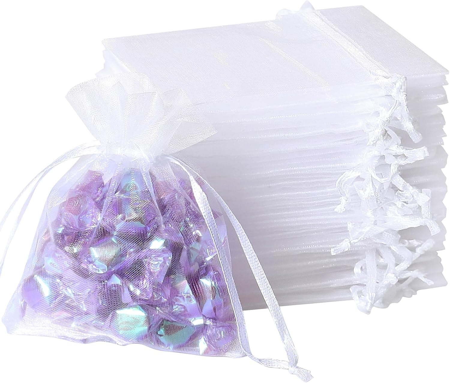 100Pcs White Organza Bags, 2x3Inch Sheer Wedding Party Favor Bags with Drawstring, Jewelry Gift Bags Christmas Candy Pouches - Image 1