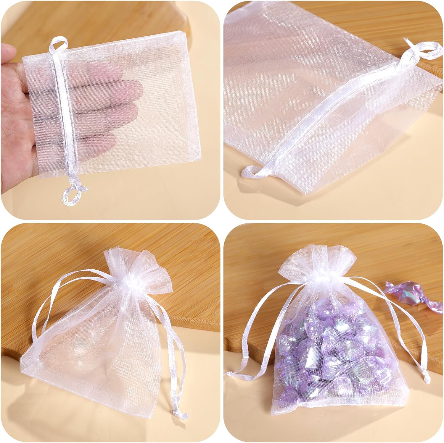 100Pcs White Organza Bags, 2x3Inch Sheer Wedding Party Favor Bags with Drawstring, Jewelry Gift Bags Christmas Candy Pouches - Image 3