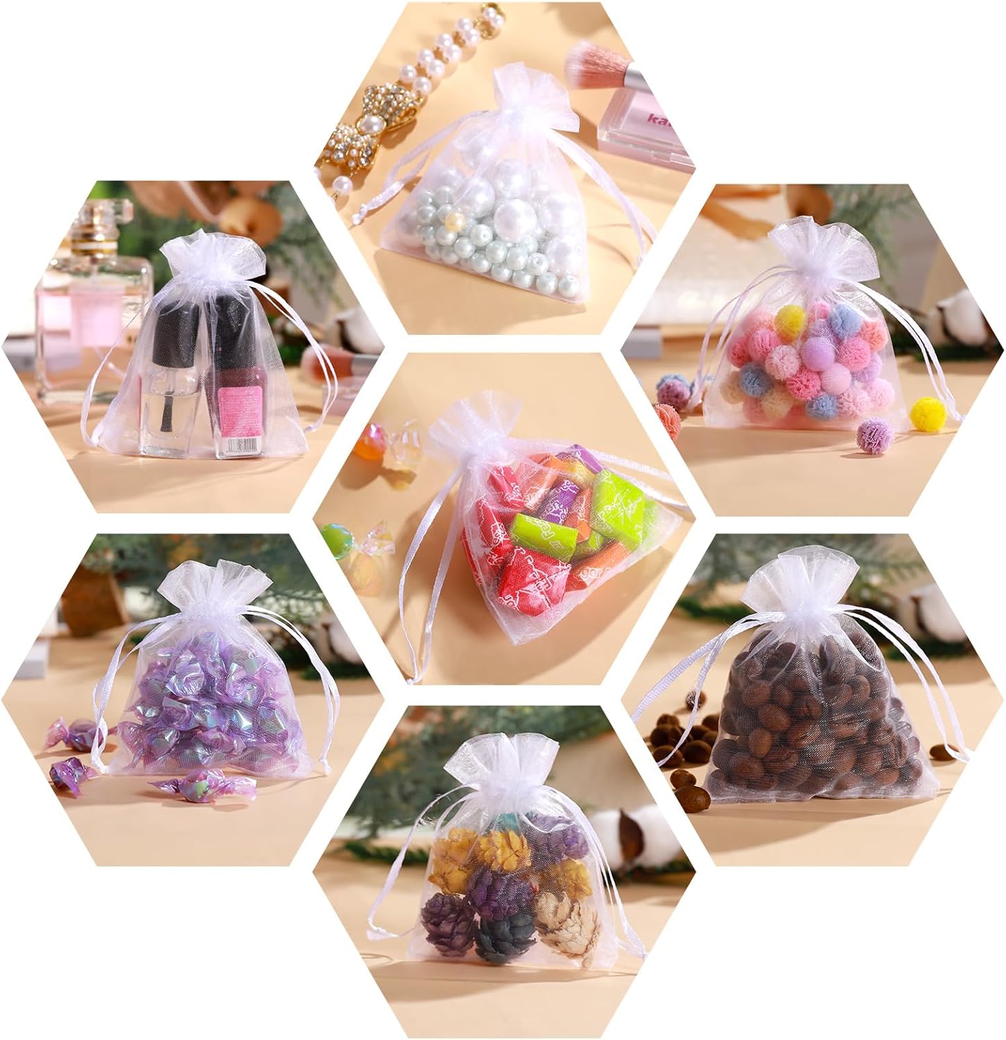 100Pcs White Organza Bags, 2x3Inch Sheer Wedding Party Favor Bags with Drawstring, Jewelry Gift Bags Christmas Candy Pouches - Image 7