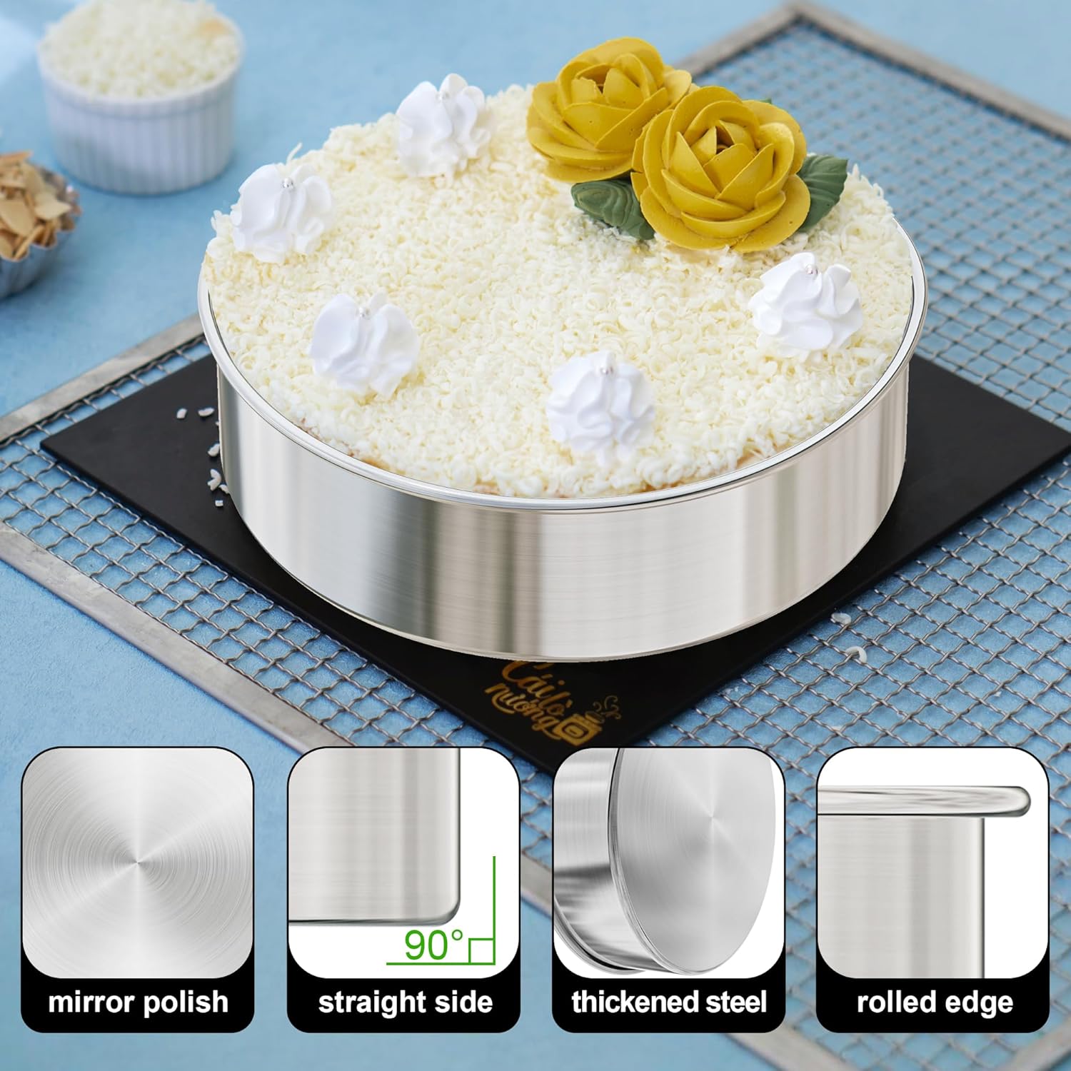 8 Inch Cake Pan Set of 2, Nonstick Stainless Steel Round Layer Cake Baking Pans with 100PCS Parchment Papers, Circle Cake Pan Tins for Birthday Christmas, Non-Toxic & Healthy, Dishwasher Safe - Image 3