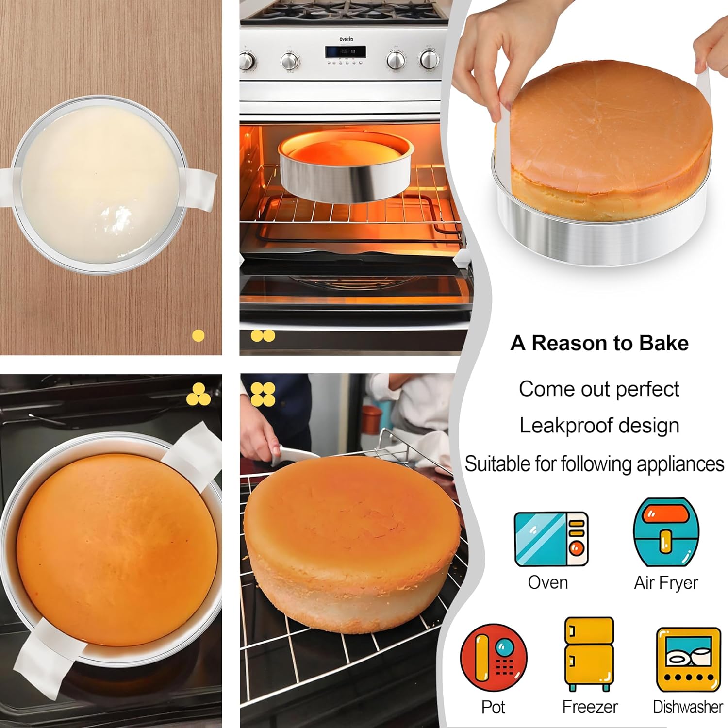 8 Inch Cake Pan Set of 2, Nonstick Stainless Steel Round Layer Cake Baking Pans with 100PCS Parchment Papers, Circle Cake Pan Tins for Birthday Christmas, Non-Toxic & Healthy, Dishwasher Safe - Image 4