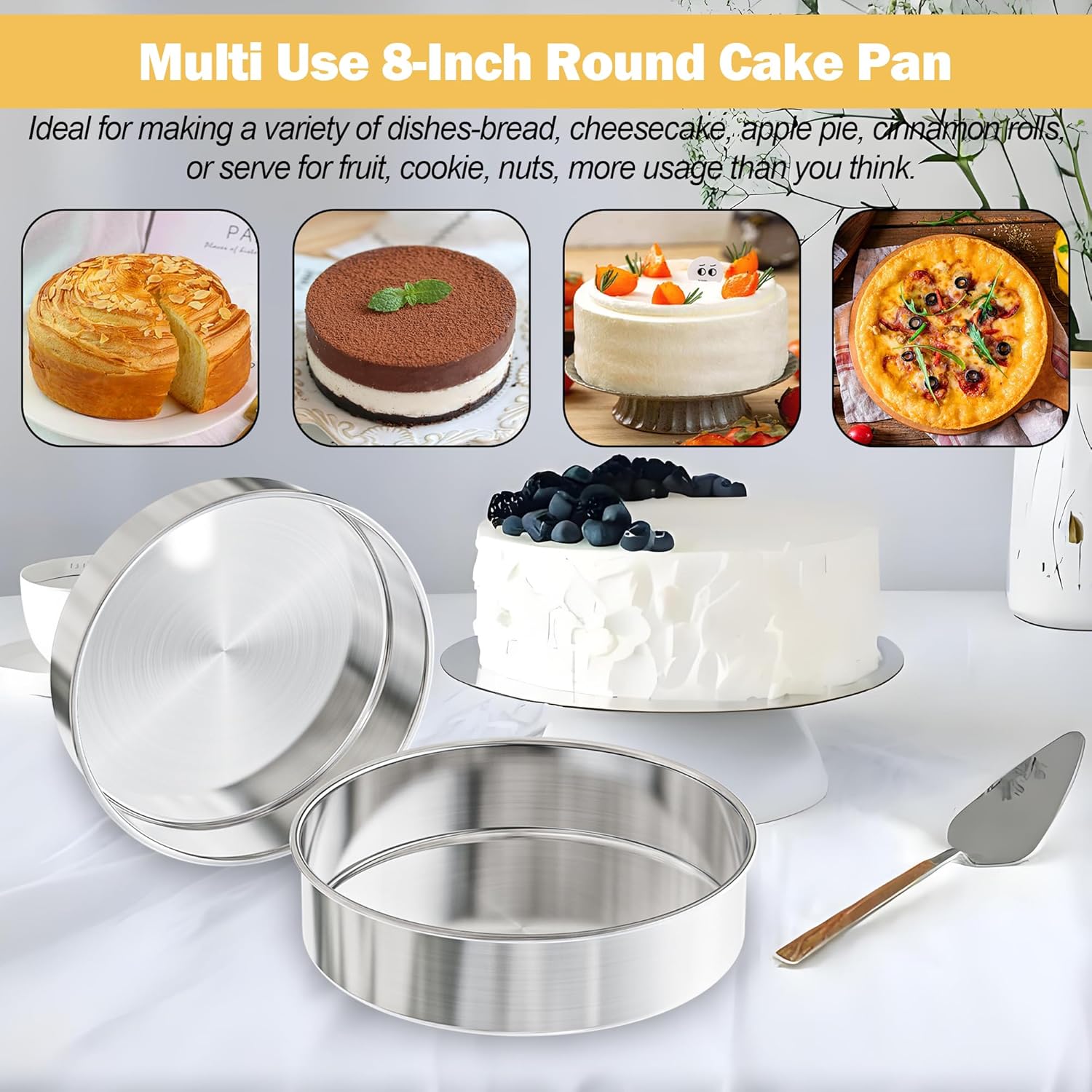 8 Inch Cake Pan Set of 2, Nonstick Stainless Steel Round Layer Cake Baking Pans with 100PCS Parchment Papers, Circle Cake Pan Tins for Birthday Christmas, Non-Toxic & Healthy, Dishwasher Safe - Image 5