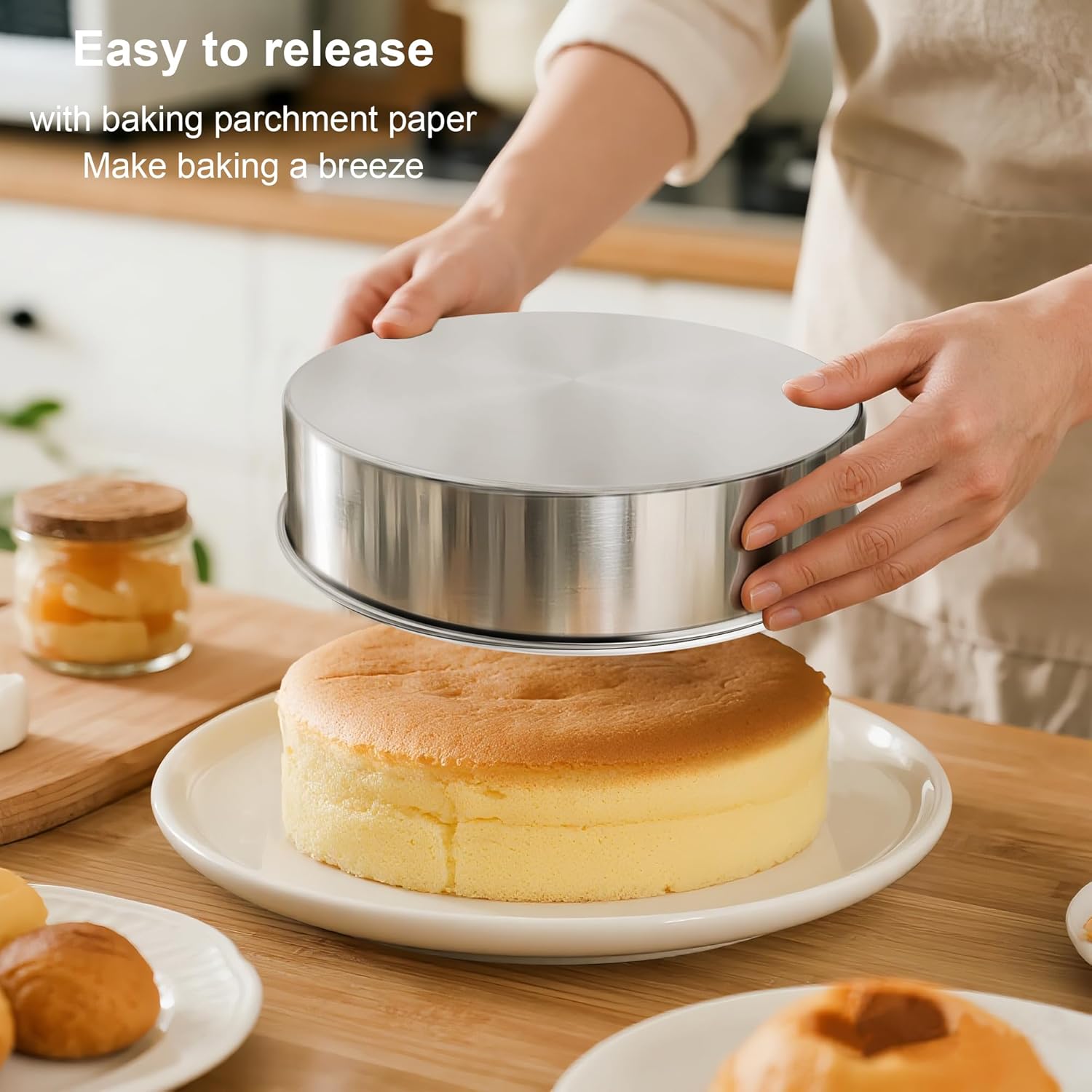 8 Inch Cake Pan Set of 2, Nonstick Stainless Steel Round Layer Cake Baking Pans with 100PCS Parchment Papers, Circle Cake Pan Tins for Birthday Christmas, Non-Toxic & Healthy, Dishwasher Safe - Image 6