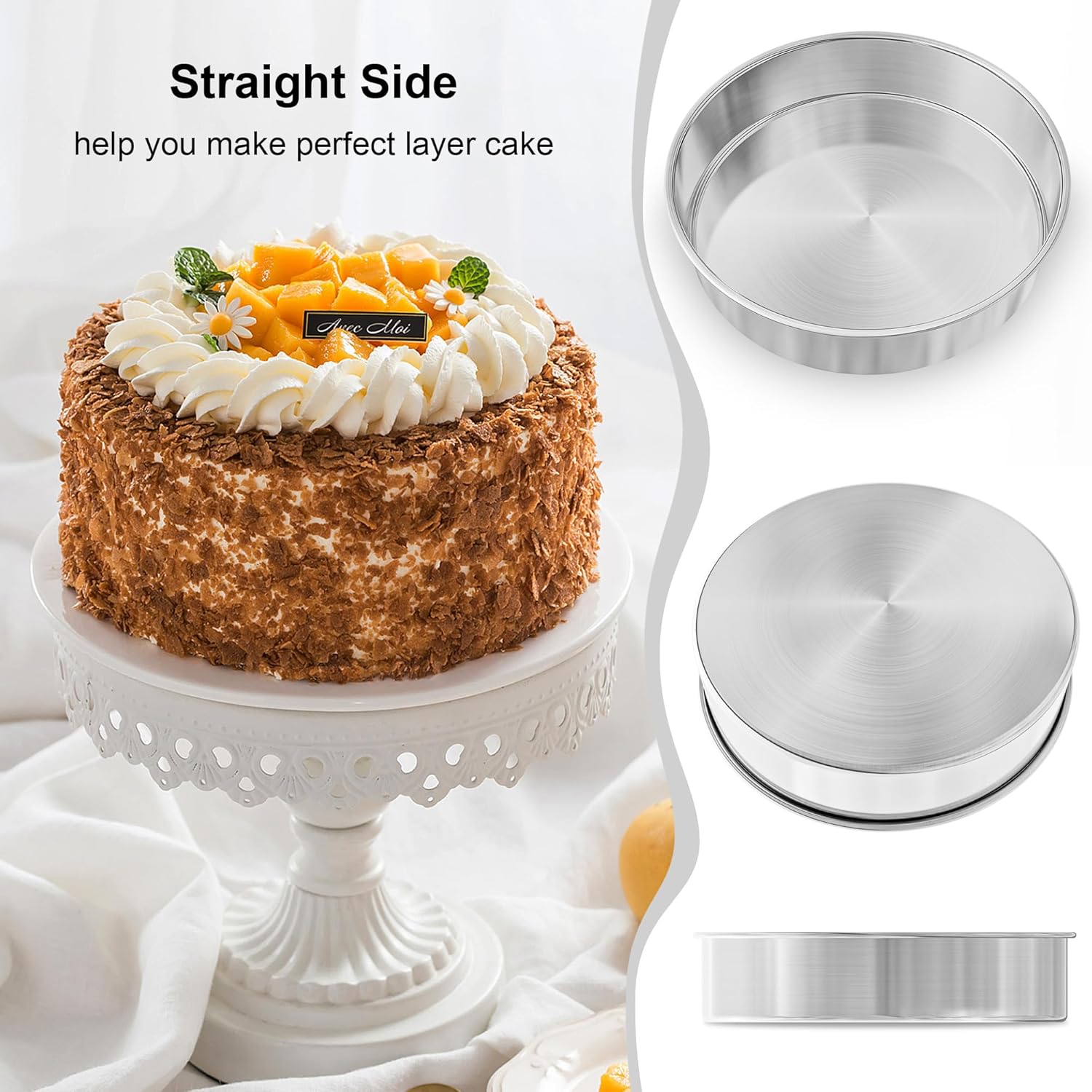 8 Inch Cake Pan Set of 2, Nonstick Stainless Steel Round Layer Cake Baking Pans with 100PCS Parchment Papers, Circle Cake Pan Tins for Birthday Christmas, Non-Toxic & Healthy, Dishwasher Safe - Image 7