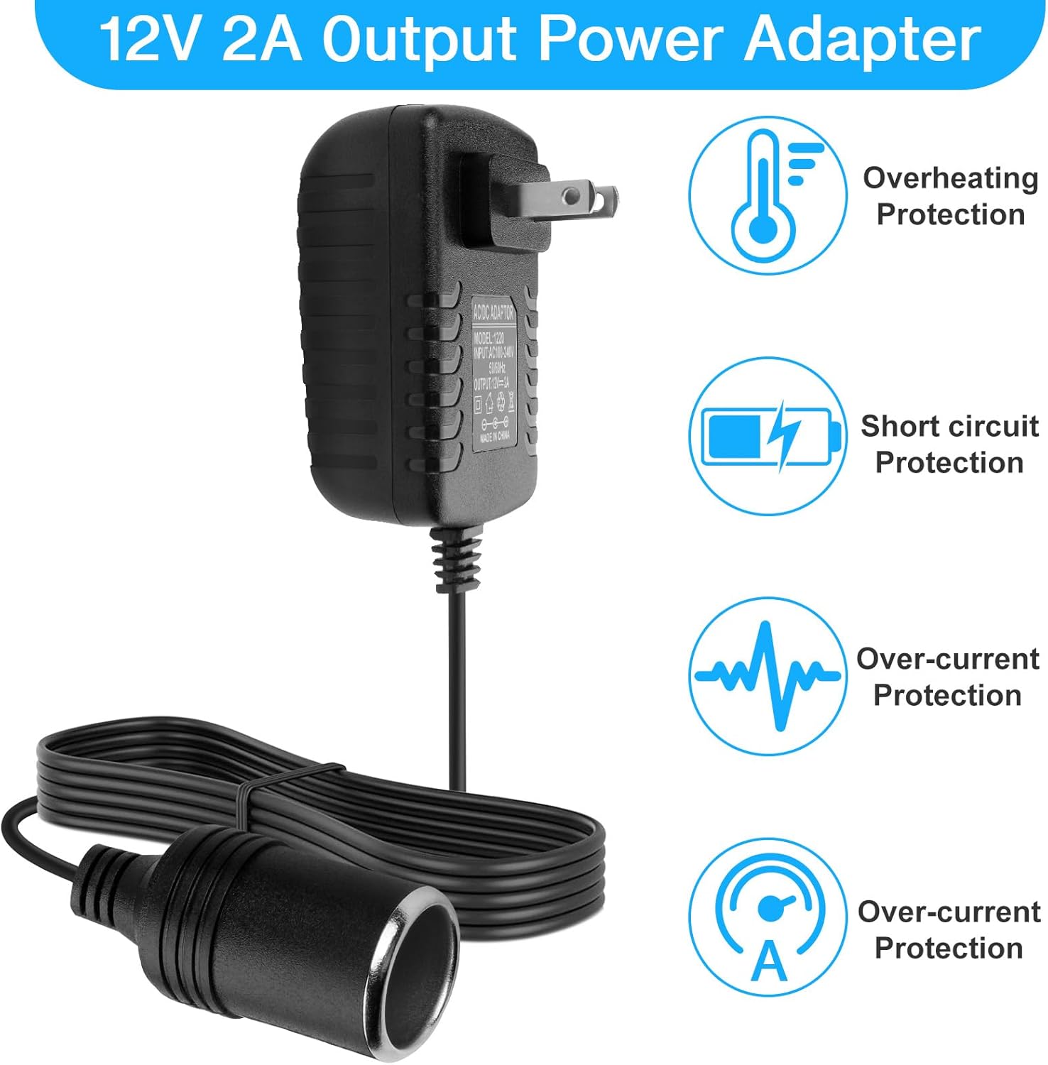 AC to DC Converter 2A 24W Car Cigarette Lighter Socket Adapter Power Cable 110-240V to 12V AC/DC for Automobile Home Use Car to Wall Plug（Under 24W only） - Image 3