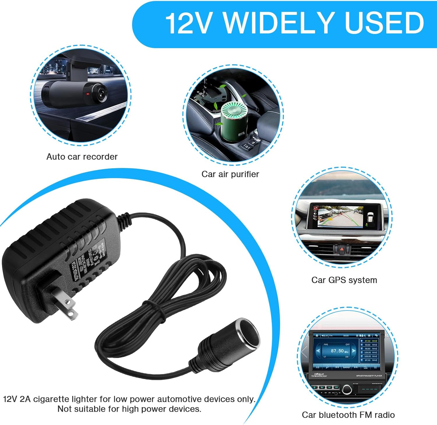 AC to DC Converter 2A 24W Car Cigarette Lighter Socket Adapter Power Cable 110-240V to 12V AC/DC for Automobile Home Use Car to Wall Plug（Under 24W only） - Image 4