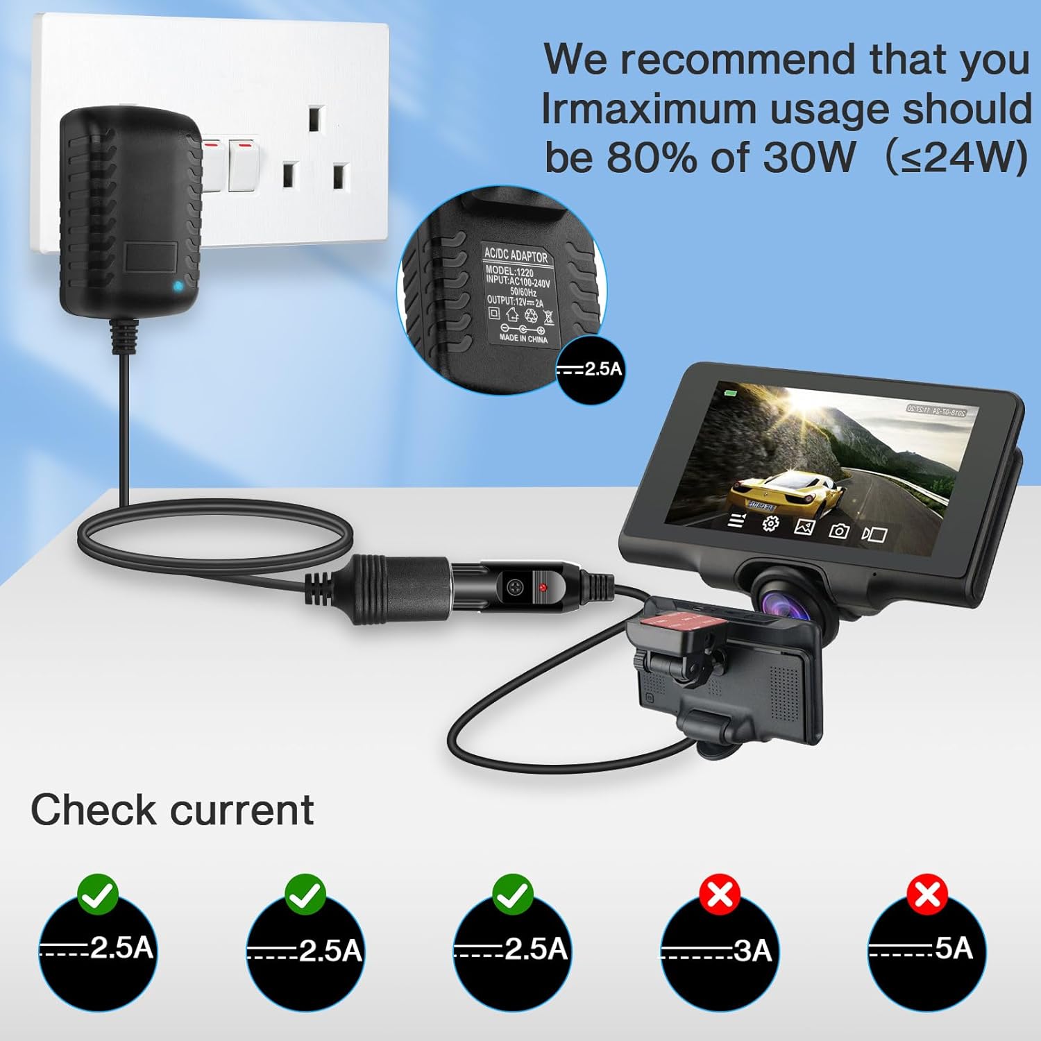 AC to DC Converter 2A 24W Car Cigarette Lighter Socket Adapter Power Cable 110-240V to 12V AC/DC for Automobile Home Use Car to Wall Plug（Under 24W only） - Image 5
