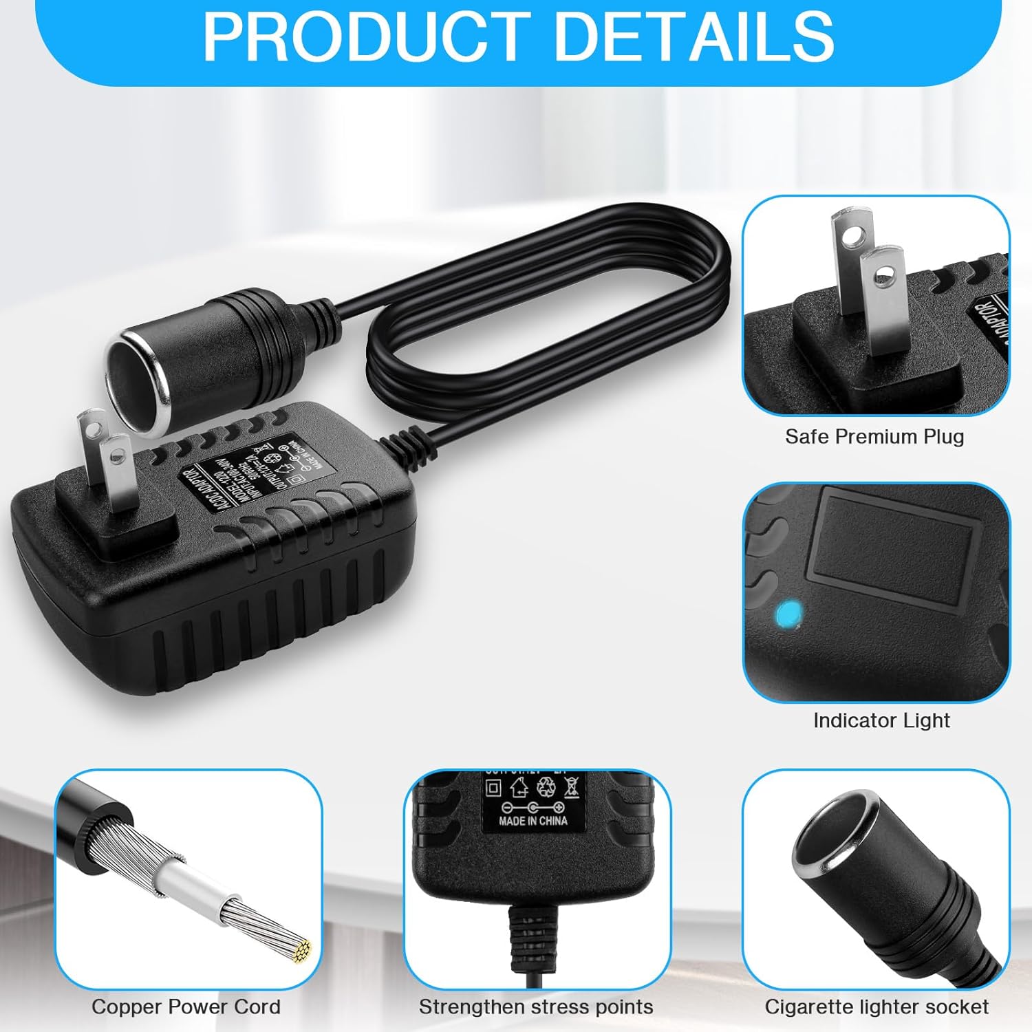 AC to DC Converter 2A 24W Car Cigarette Lighter Socket Adapter Power Cable 110-240V to 12V AC/DC for Automobile Home Use Car to Wall Plug（Under 24W only） - Image 6