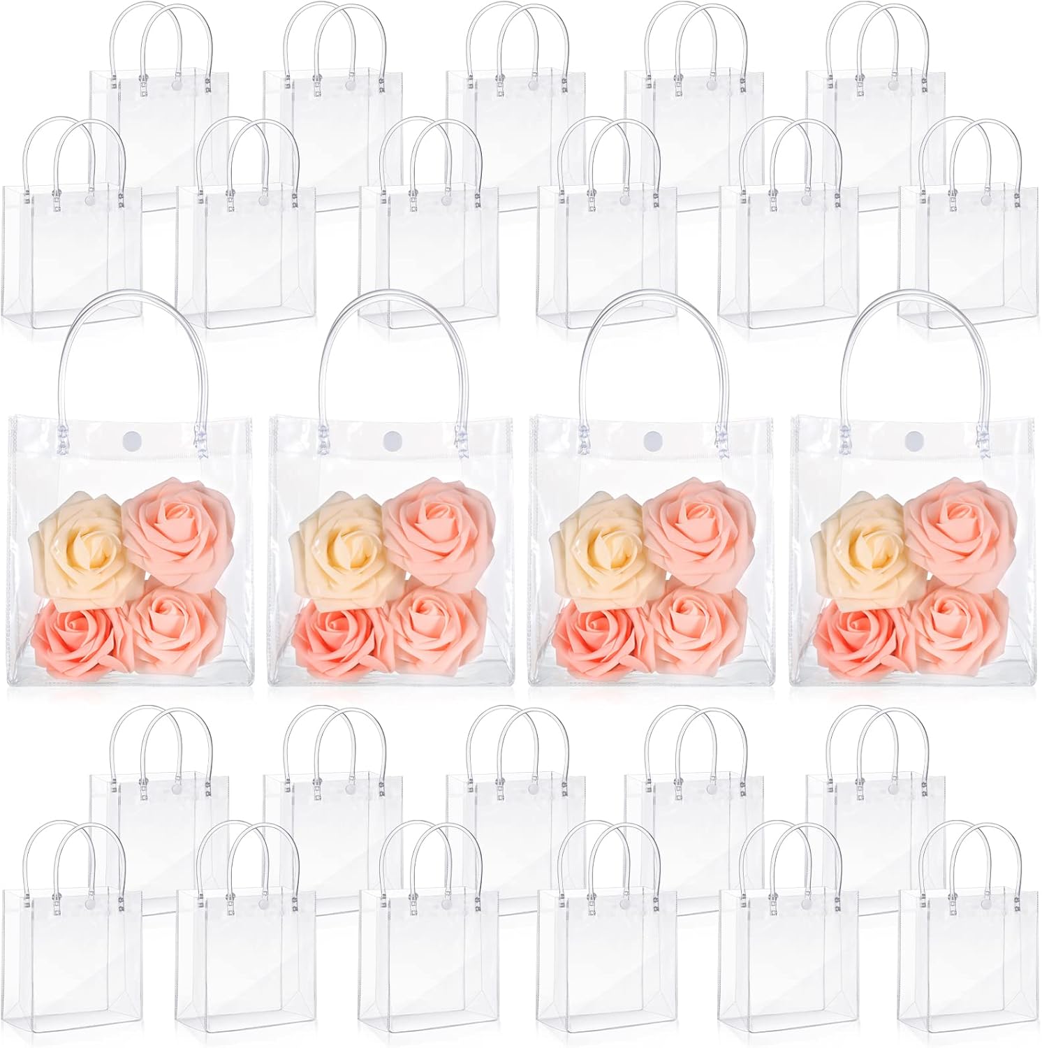 50pcs Clear Plastic Gift Bags with Handles PVC Reusable Transparent Totes Bags for Goodie Candy School Birthday Party(5.9 x 6.3 x 2.8 Inch) - Image 1