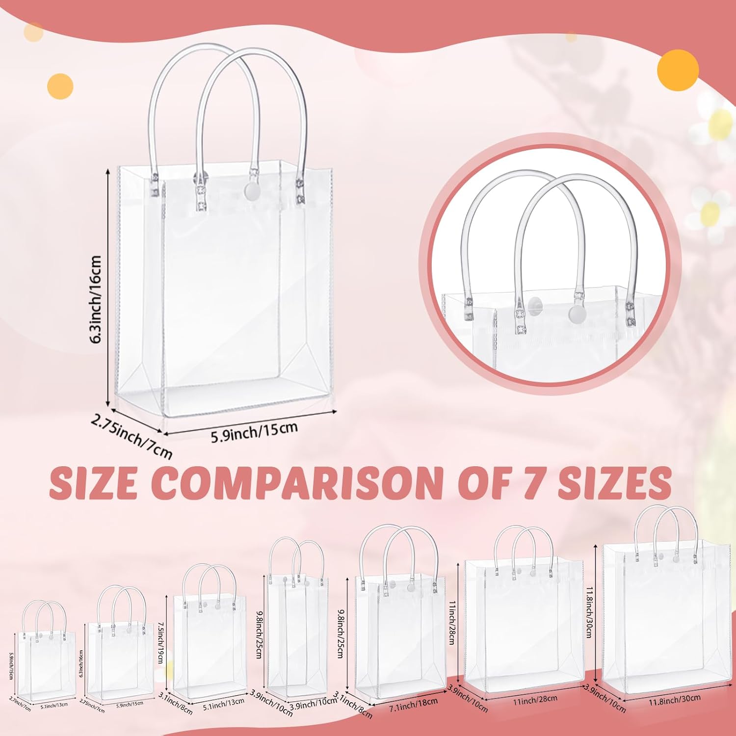 50pcs Clear Plastic Gift Bags with Handles PVC Reusable Transparent Totes Bags for Goodie Candy School Birthday Party(5.9 x 6.3 x 2.8 Inch) - Image 4
