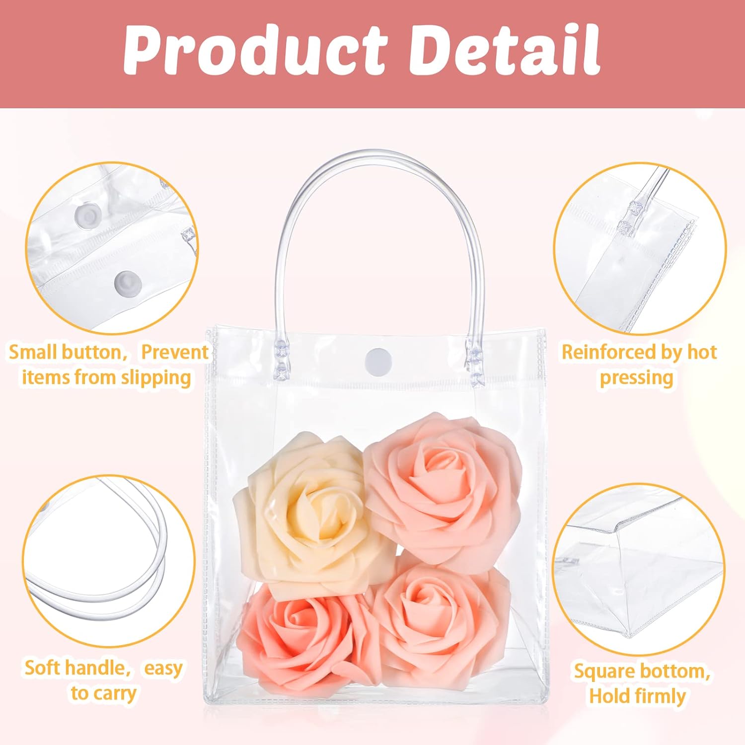 50pcs Clear Plastic Gift Bags with Handles PVC Reusable Transparent Totes Bags for Goodie Candy School Birthday Party(5.9 x 6.3 x 2.8 Inch) - Image 5