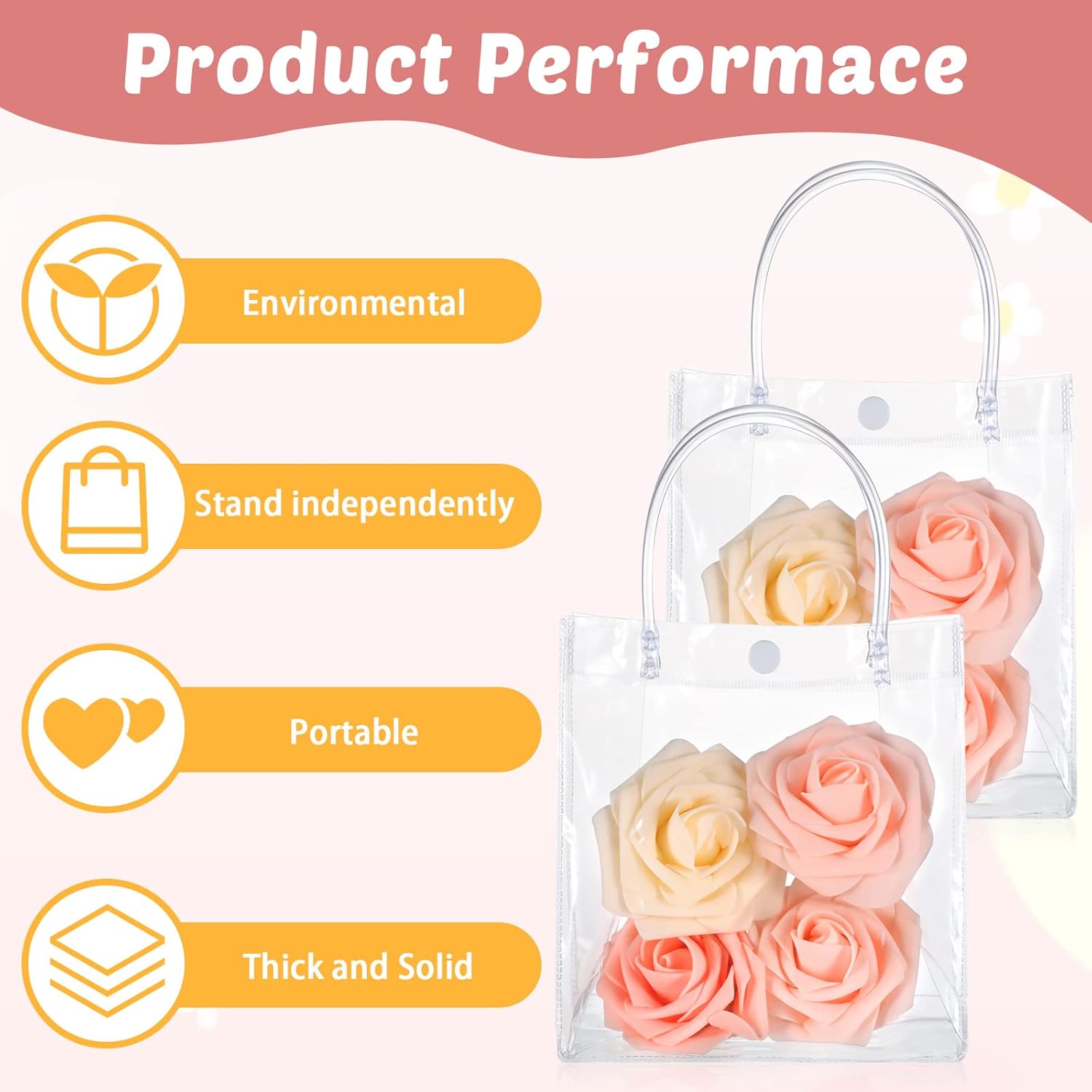 50pcs Clear Plastic Gift Bags with Handles PVC Reusable Transparent Totes Bags for Goodie Candy School Birthday Party(5.9 x 6.3 x 2.8 Inch) - Image 6