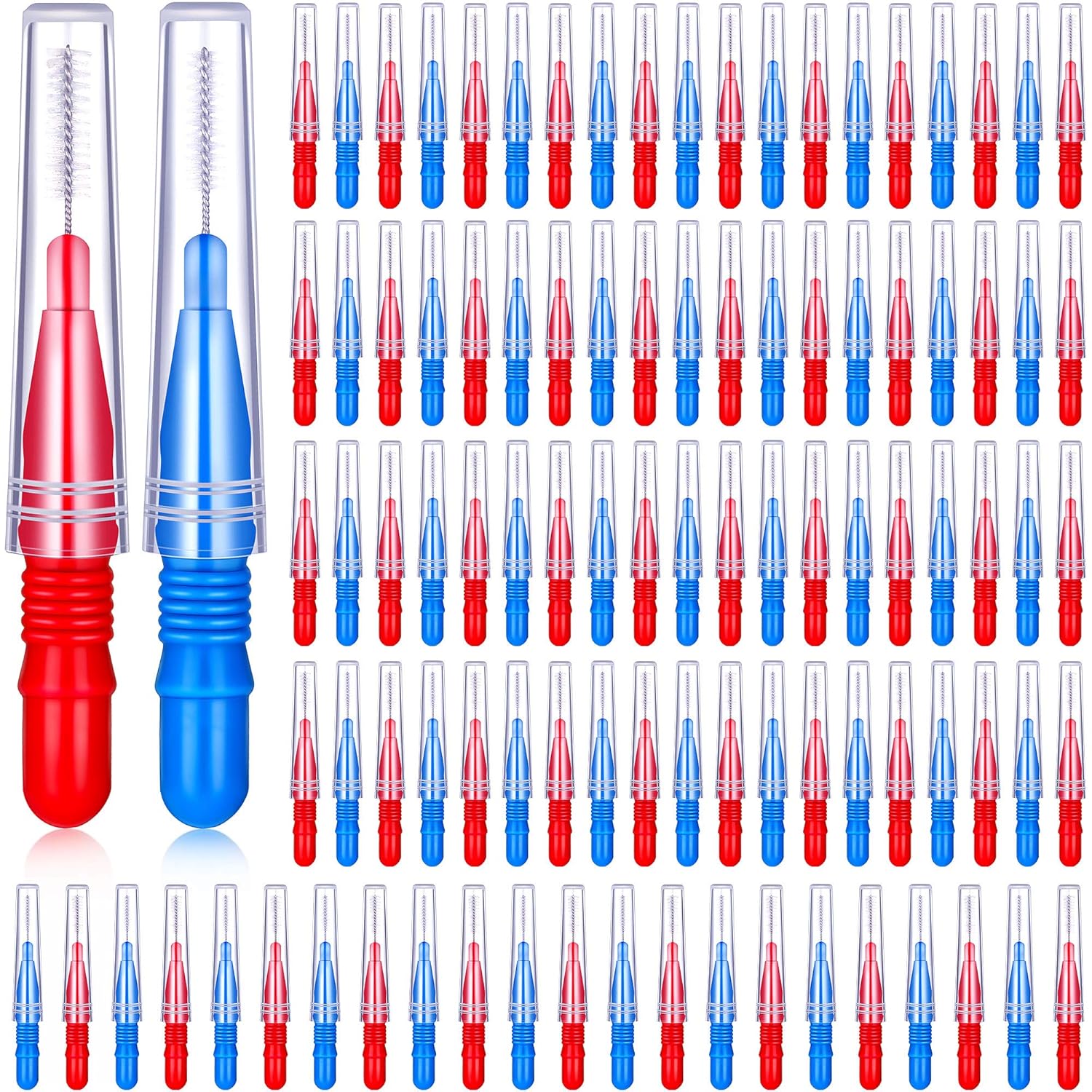 100 Pcs Braces Dental Brush Flosser for Cleaner Interdental Brush Toothpick Tooth Flossing Head Oral Dental Toothpick Cleaners Cleaning Tool(Red and Blue) - Image 1