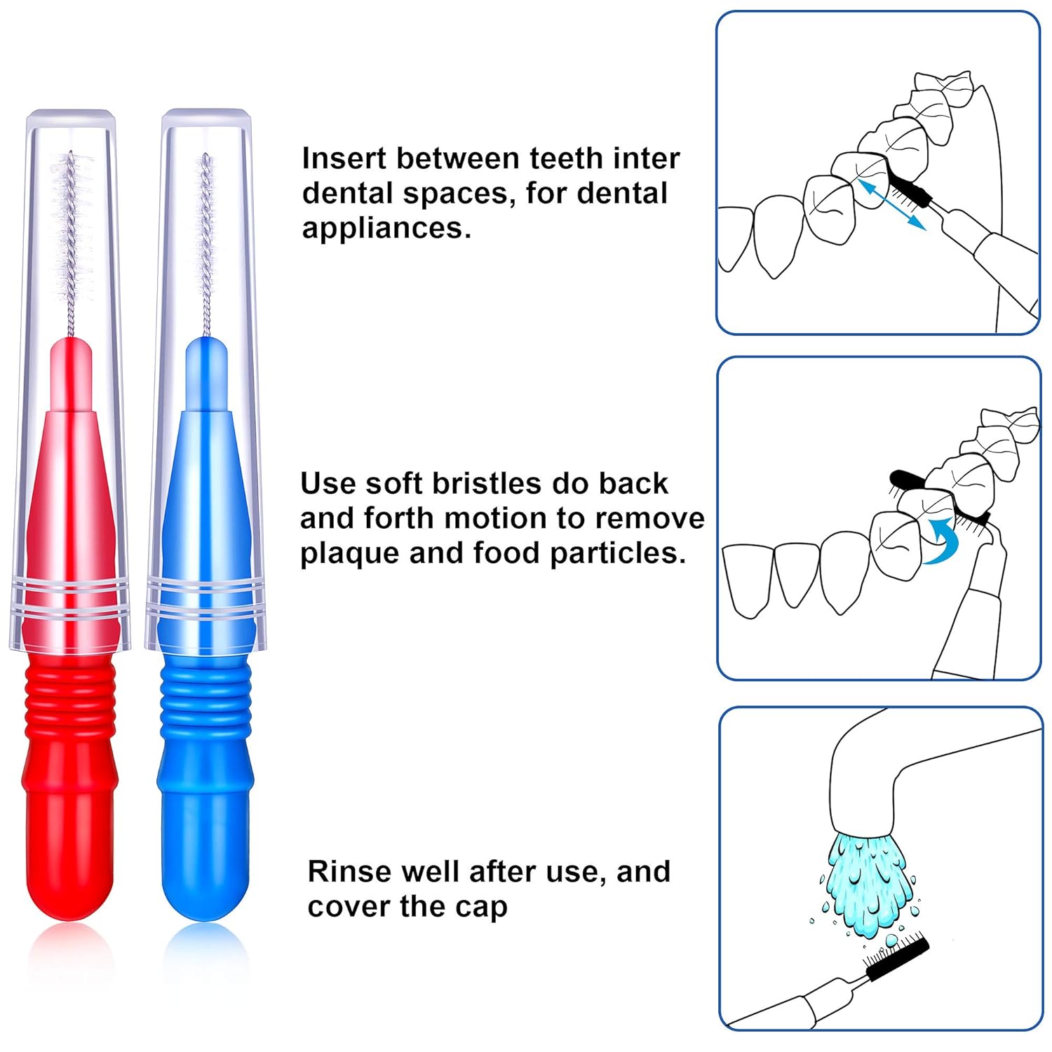 100 Pcs Braces Dental Brush Flosser for Cleaner Interdental Brush Toothpick Tooth Flossing Head Oral Dental Toothpick Cleaners Cleaning Tool(Red and Blue) - Image 3