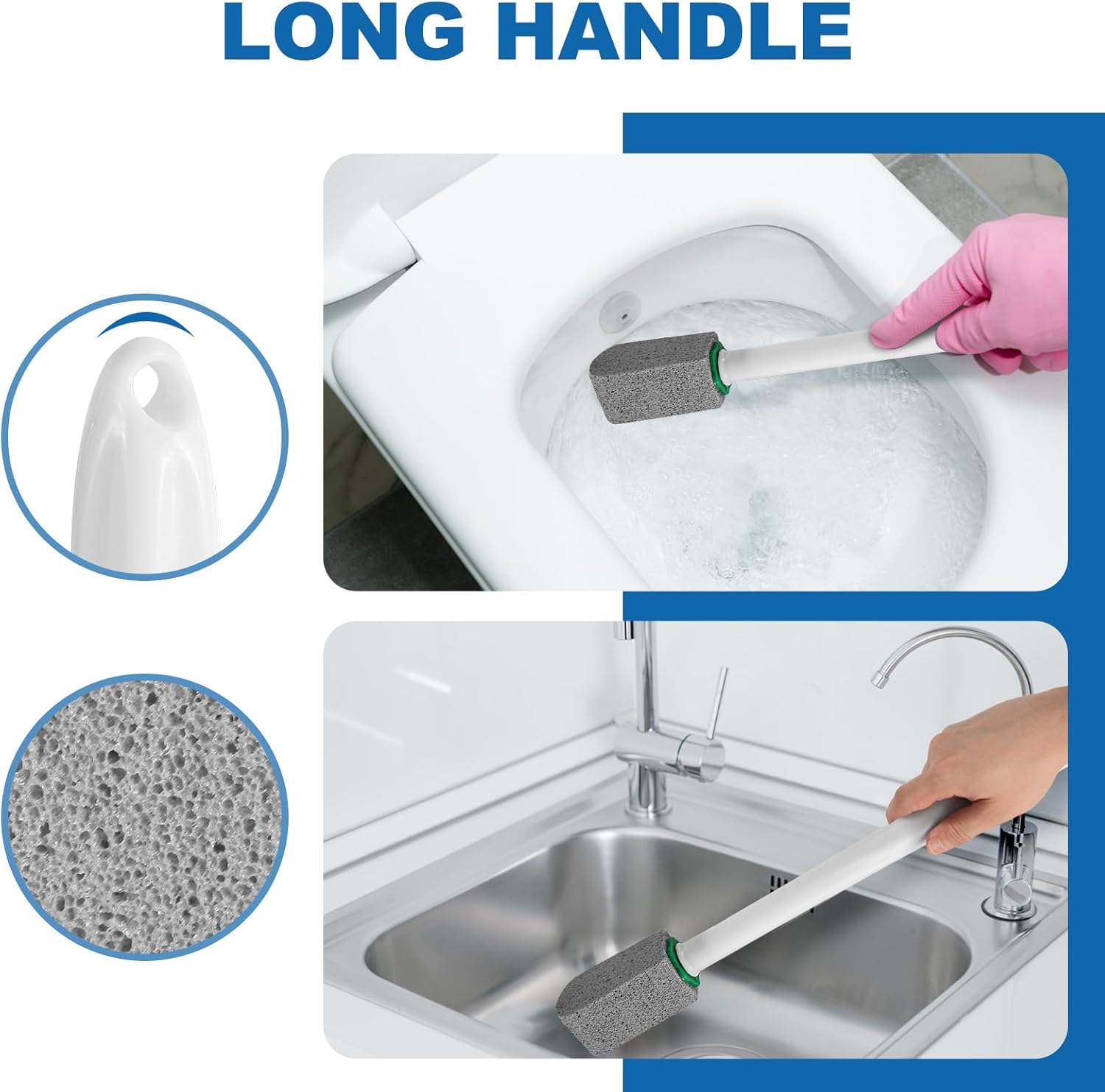 Pumice Stone Toilet Bowl Cleaner with Handle, 1 Wand + 6 Pumice Stones, Clean Hard Water Stains and Rust, Suitable for Toilets, Sinks, and Grills - Image 2