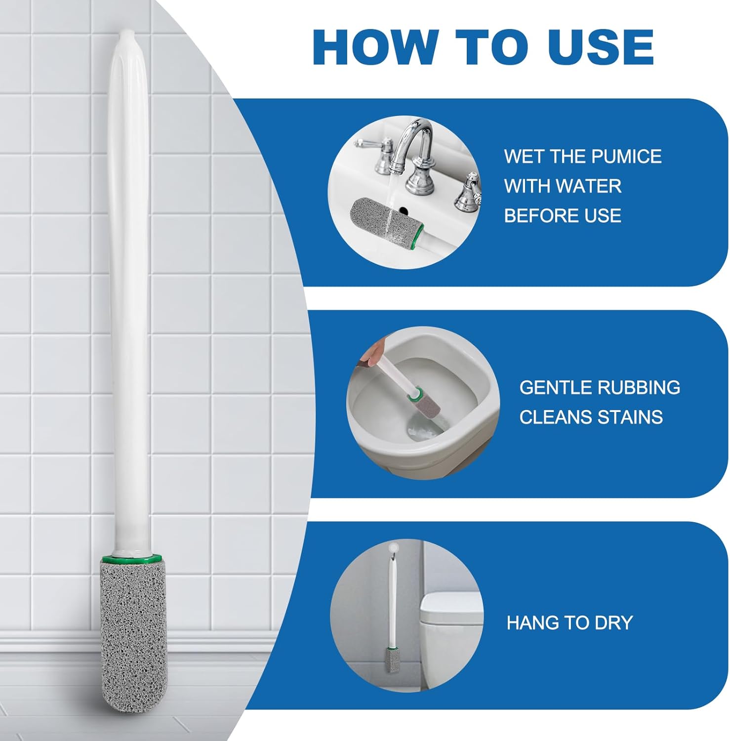 Pumice Stone Toilet Bowl Cleaner with Handle, 1 Wand + 6 Pumice Stones, Clean Hard Water Stains and Rust, Suitable for Toilets, Sinks, and Grills - Image 6