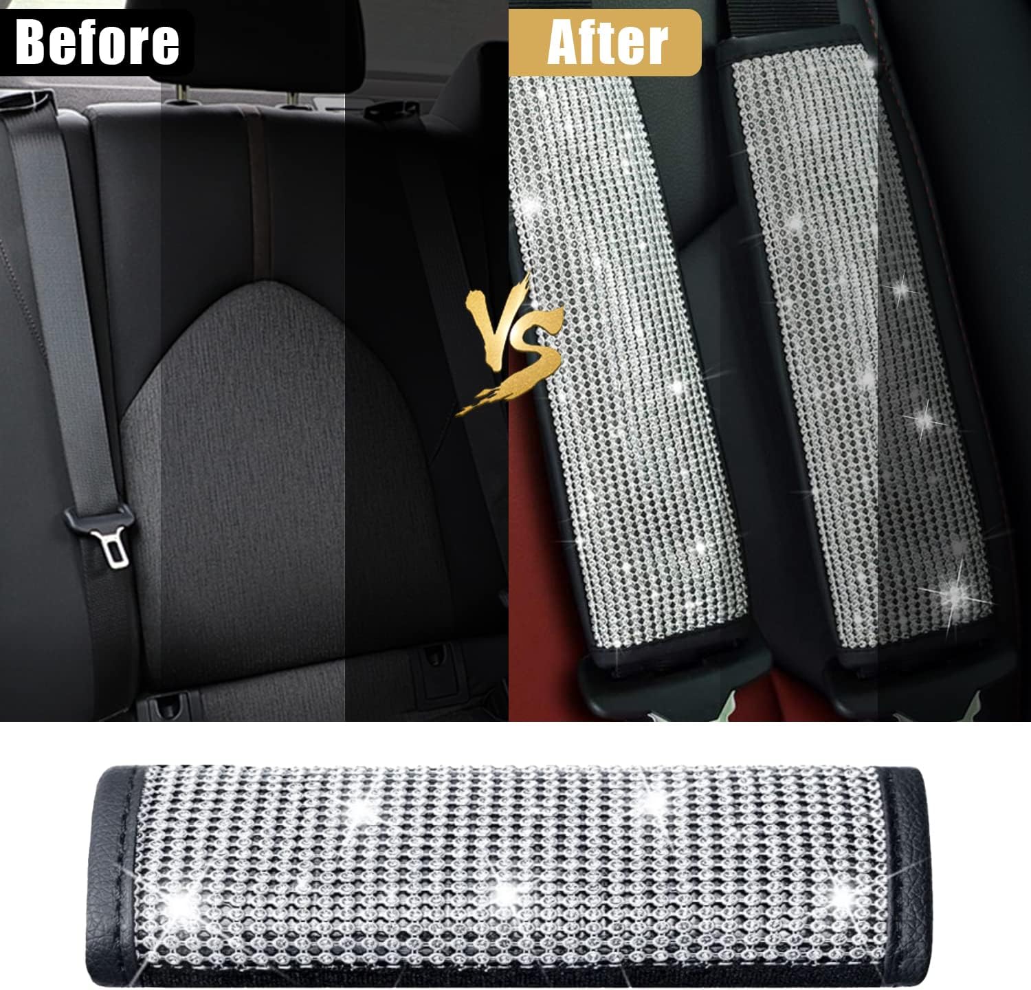2-Pack Bling Seat Belt Covers,Bling Seat Belt Covers for Womens,Car Seat Belt Strap Cover Shoulder Pad,Universal Car Interior Accessories Fit for Car/Truck/SUV(Silver,2PC) - Image 3
