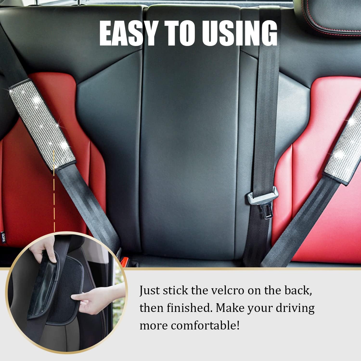 2-Pack Bling Seat Belt Covers,Bling Seat Belt Covers for Womens,Car Seat Belt Strap Cover Shoulder Pad,Universal Car Interior Accessories Fit for Car/Truck/SUV(Silver,2PC) - Image 4