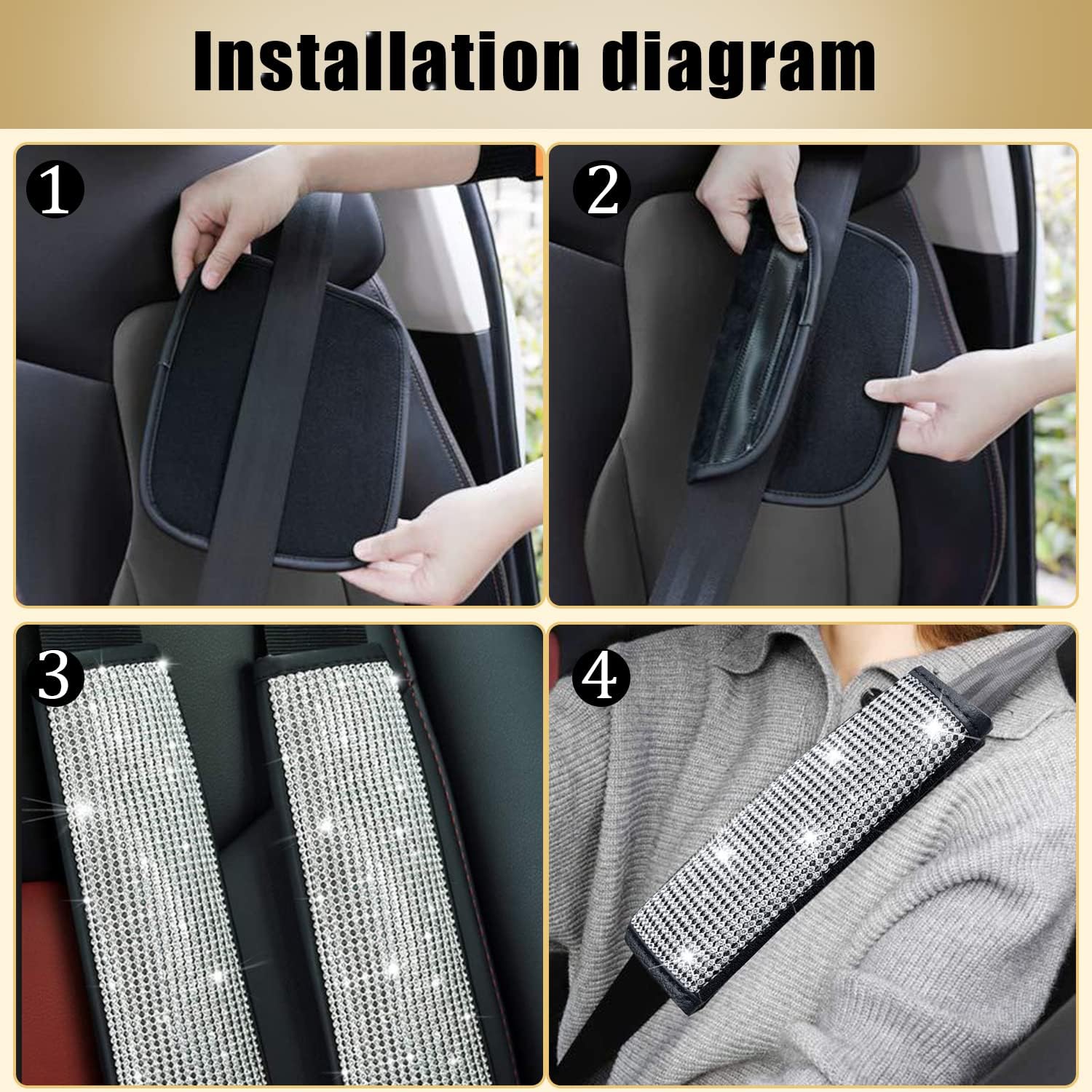2-Pack Bling Seat Belt Covers,Bling Seat Belt Covers for Womens,Car Seat Belt Strap Cover Shoulder Pad,Universal Car Interior Accessories Fit for Car/Truck/SUV(Silver,2PC) - Image 6