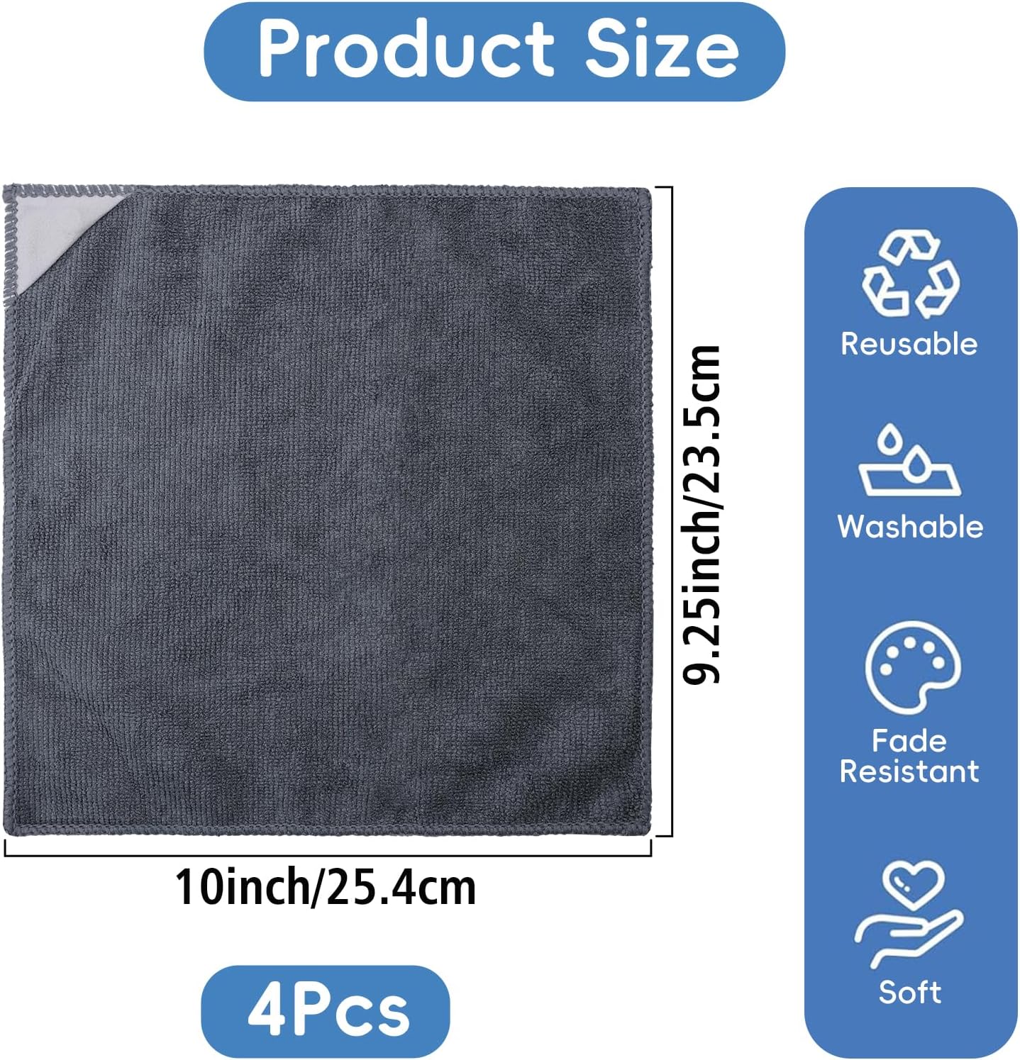4 Pack Magnetic Microfiber Cleaning Cloth, Dry Erase Erasers Cleaner for Whiteboards, Blackboards, Chalkboards, Glassboards, Home, Office, School, Gray, 10'' x 9.25'' - Image 2
