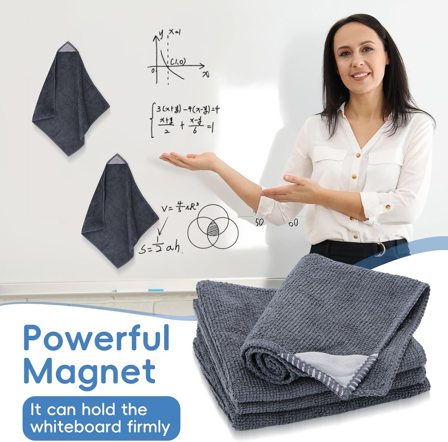 4 Pack Magnetic Microfiber Cleaning Cloth, Dry Erase Erasers Cleaner for Whiteboards, Blackboards, Chalkboards, Glassboards, Home, Office, School, Gray, 10'' x 9.25'' - Image 5