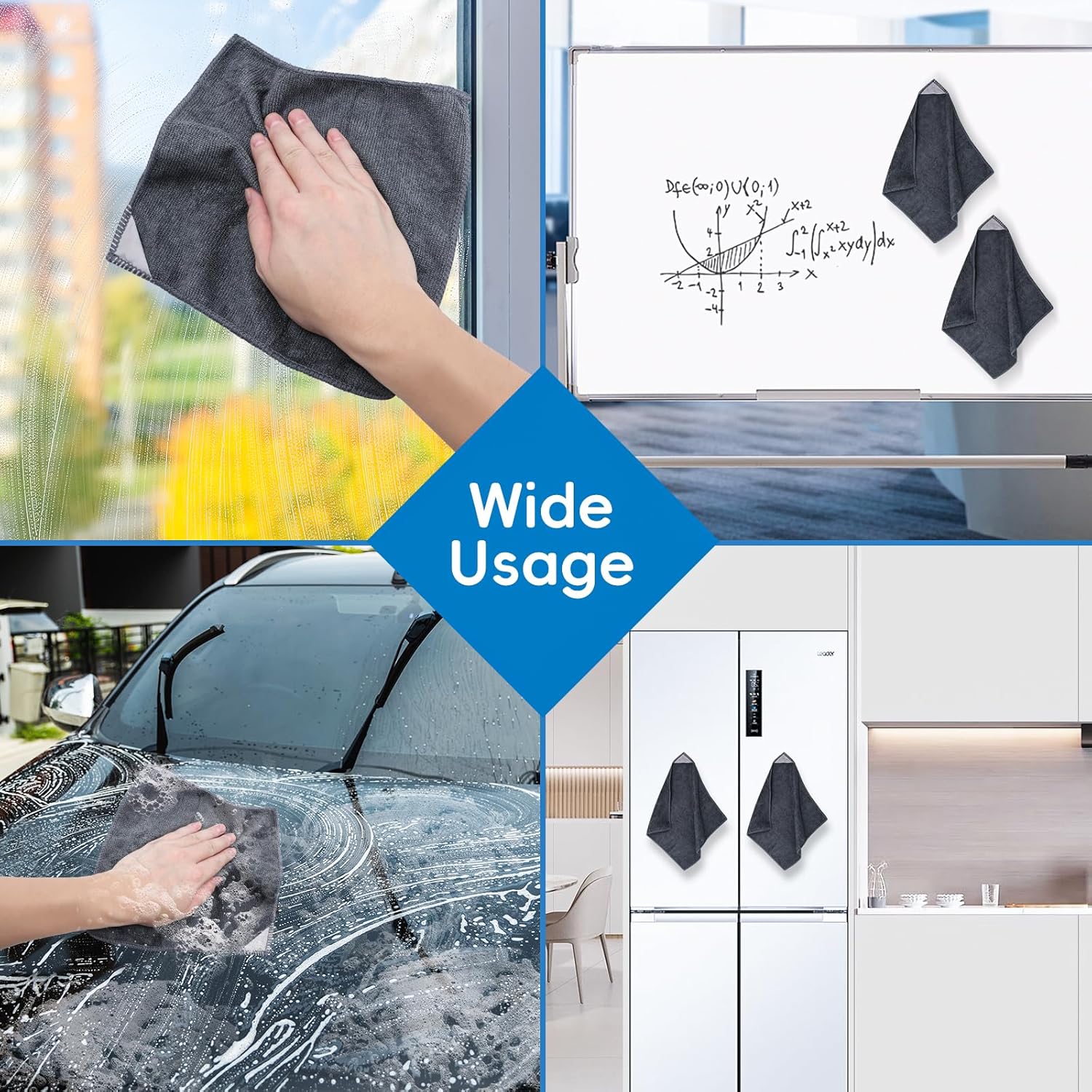4 Pack Magnetic Microfiber Cleaning Cloth, Dry Erase Erasers Cleaner for Whiteboards, Blackboards, Chalkboards, Glassboards, Home, Office, School, Gray, 10'' x 9.25'' - Image 7