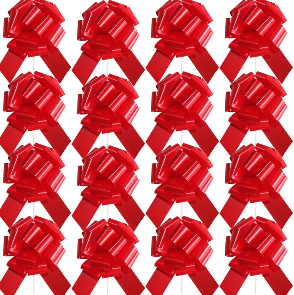 16 Pcs Ped Pull Bows for Gift Wrapping,6 Inch Gift Bows for Presents,Birthday,Anniversary,Party,Christmas,Wreath,Holiday Celebration Gift Decoration (16Pcs Red) - Image 1