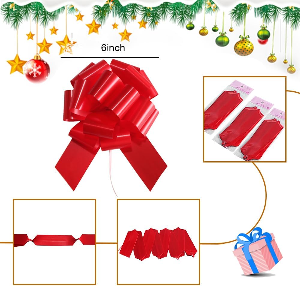16 Pcs Ped Pull Bows for Gift Wrapping,6 Inch Gift Bows for Presents,Birthday,Anniversary,Party,Christmas,Wreath,Holiday Celebration Gift Decoration (16Pcs Red) - Image 2