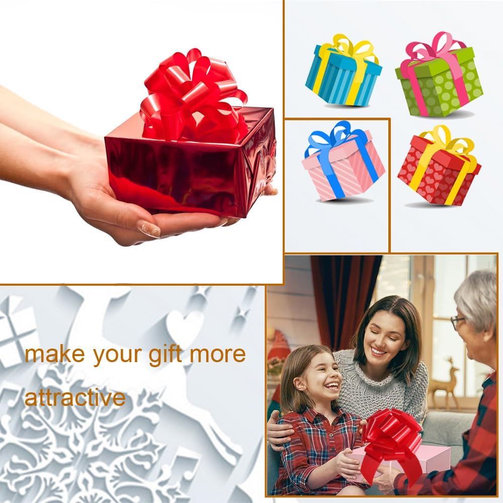 16 Pcs Ped Pull Bows for Gift Wrapping,6 Inch Gift Bows for Presents,Birthday,Anniversary,Party,Christmas,Wreath,Holiday Celebration Gift Decoration (16Pcs Red) - Image 3