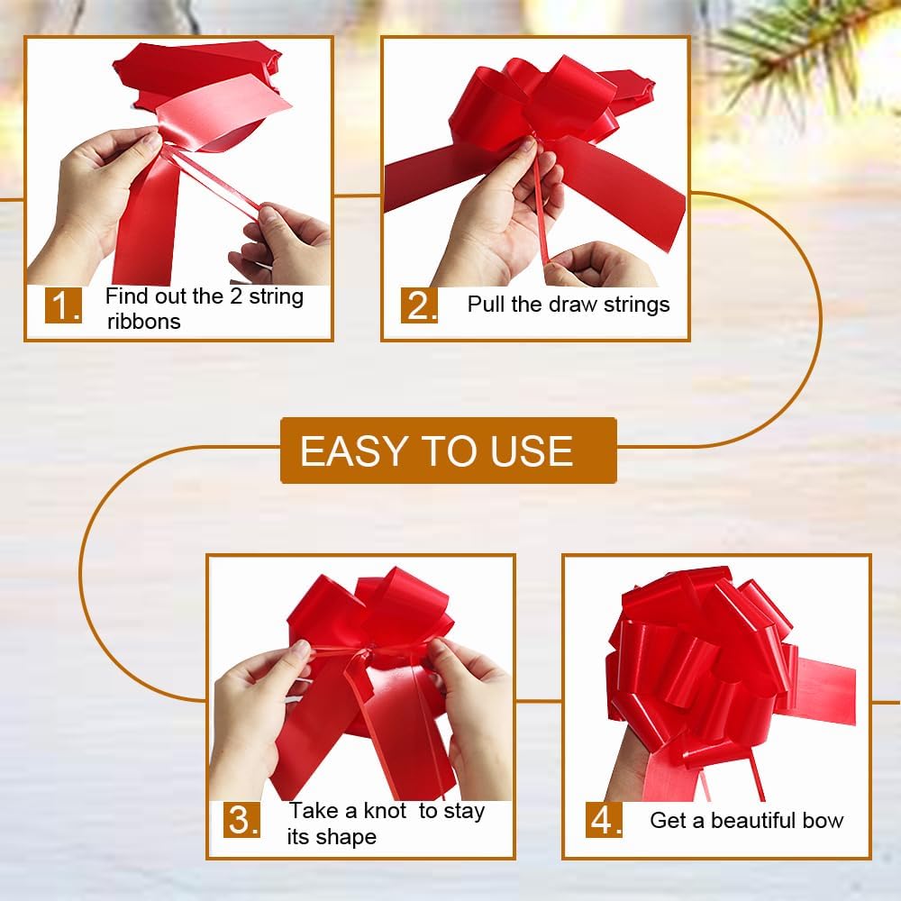 16 Pcs Ped Pull Bows for Gift Wrapping,6 Inch Gift Bows for Presents,Birthday,Anniversary,Party,Christmas,Wreath,Holiday Celebration Gift Decoration (16Pcs Red) - Image 5