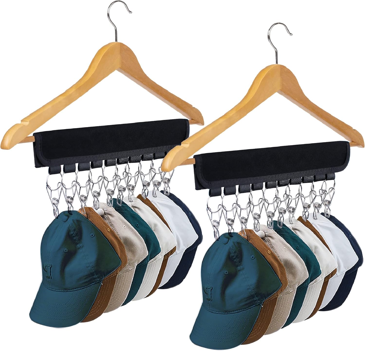 Hat Rack for Baseball Caps Hat Organizer Holder for Hanger & Room Closet Display, 2Pack 10 Hat Storage Clips for Hang Ball Caps Beanie, for Men Gift, Not Including Hangers & Hats (2PC Black) - Image 1