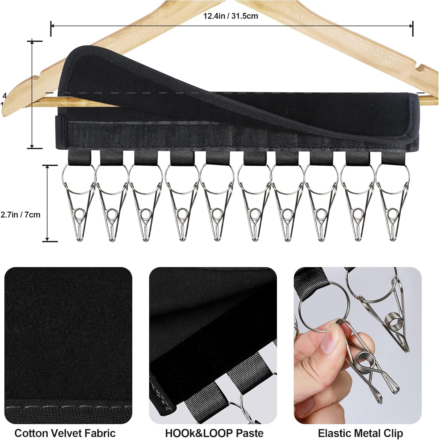 Hat Rack for Baseball Caps Hat Organizer Holder for Hanger & Room Closet Display, 2Pack 10 Hat Storage Clips for Hang Ball Caps Beanie, for Men Gift, Not Including Hangers & Hats (2PC Black) - Image 3