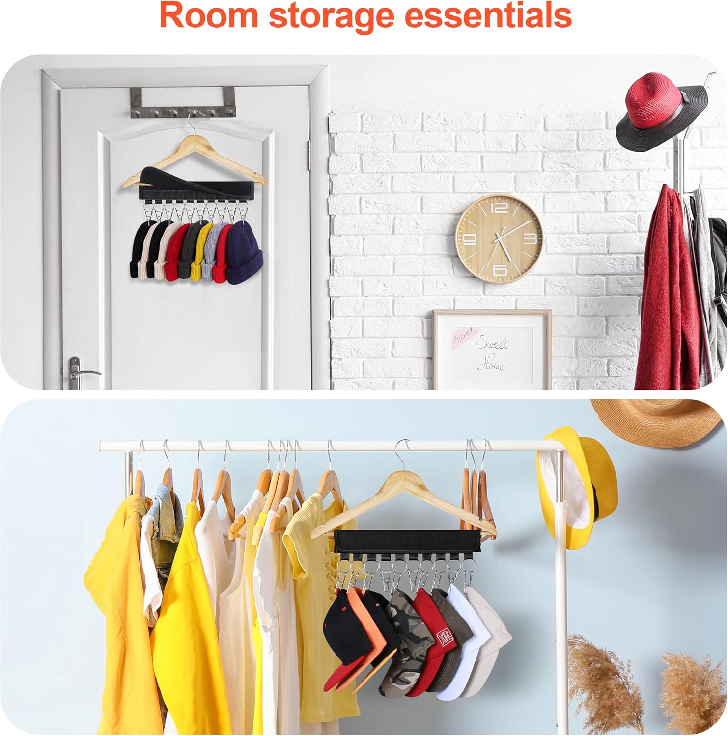 Hat Rack for Baseball Caps Hat Organizer Holder for Hanger & Room Closet Display, 2Pack 10 Hat Storage Clips for Hang Ball Caps Beanie, for Men Gift, Not Including Hangers & Hats (2PC Black) - Image 4