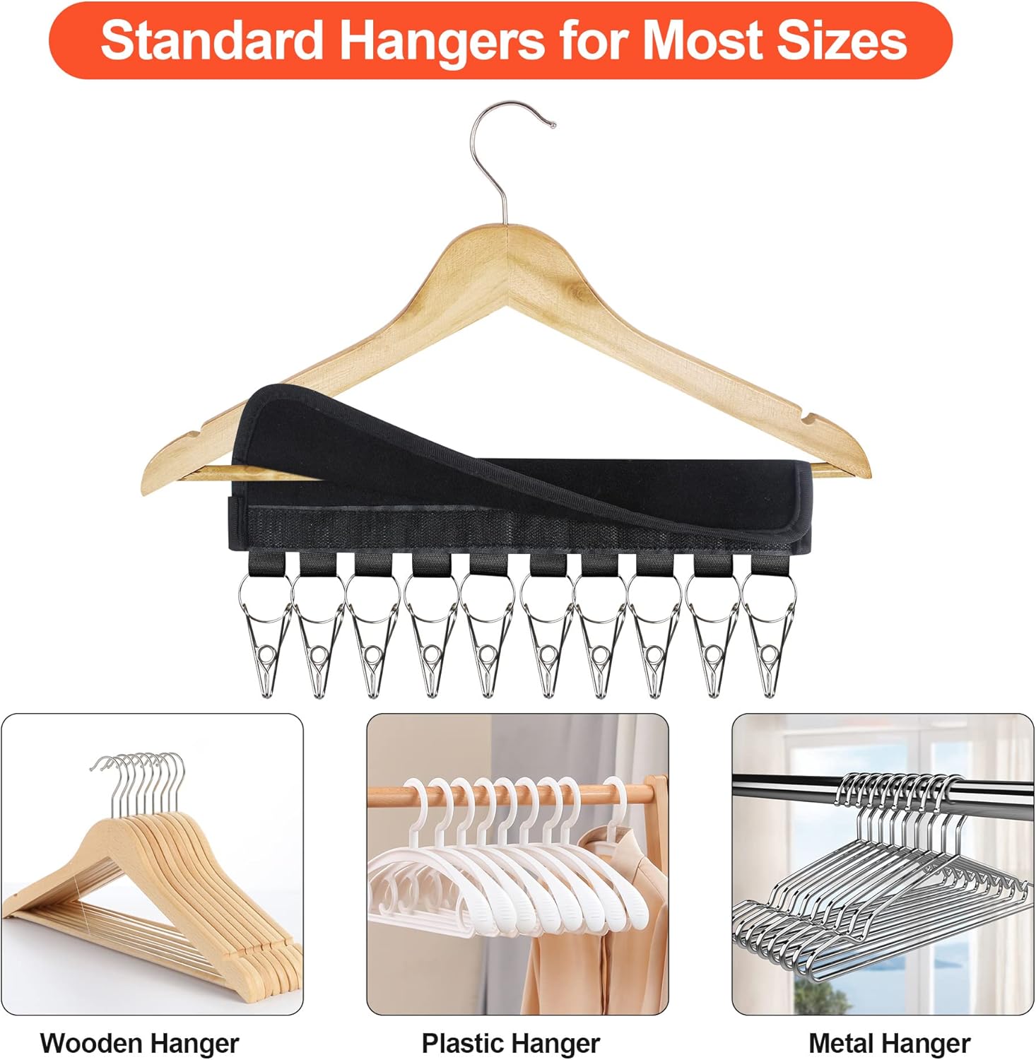 Hat Rack for Baseball Caps Hat Organizer Holder for Hanger & Room Closet Display, 2Pack 10 Hat Storage Clips for Hang Ball Caps Beanie, for Men Gift, Not Including Hangers & Hats (2PC Black) - Image 5
