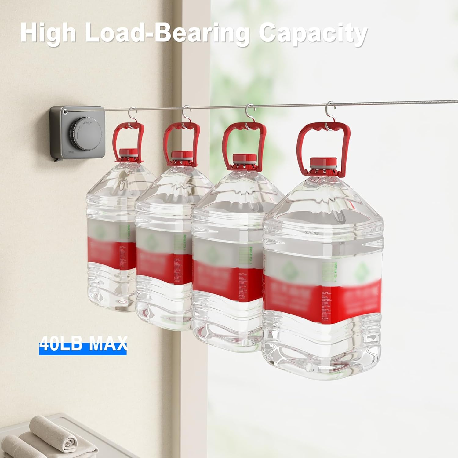 Retractable Clothesline Indoor, Non-Sagging Outdoor Clothes Line Retracting Heavy Duty Clothes Drying Laundry Line Wall Mounted Stainless Steel Line-15.1 Feets(Square-Gray) - Image 5
