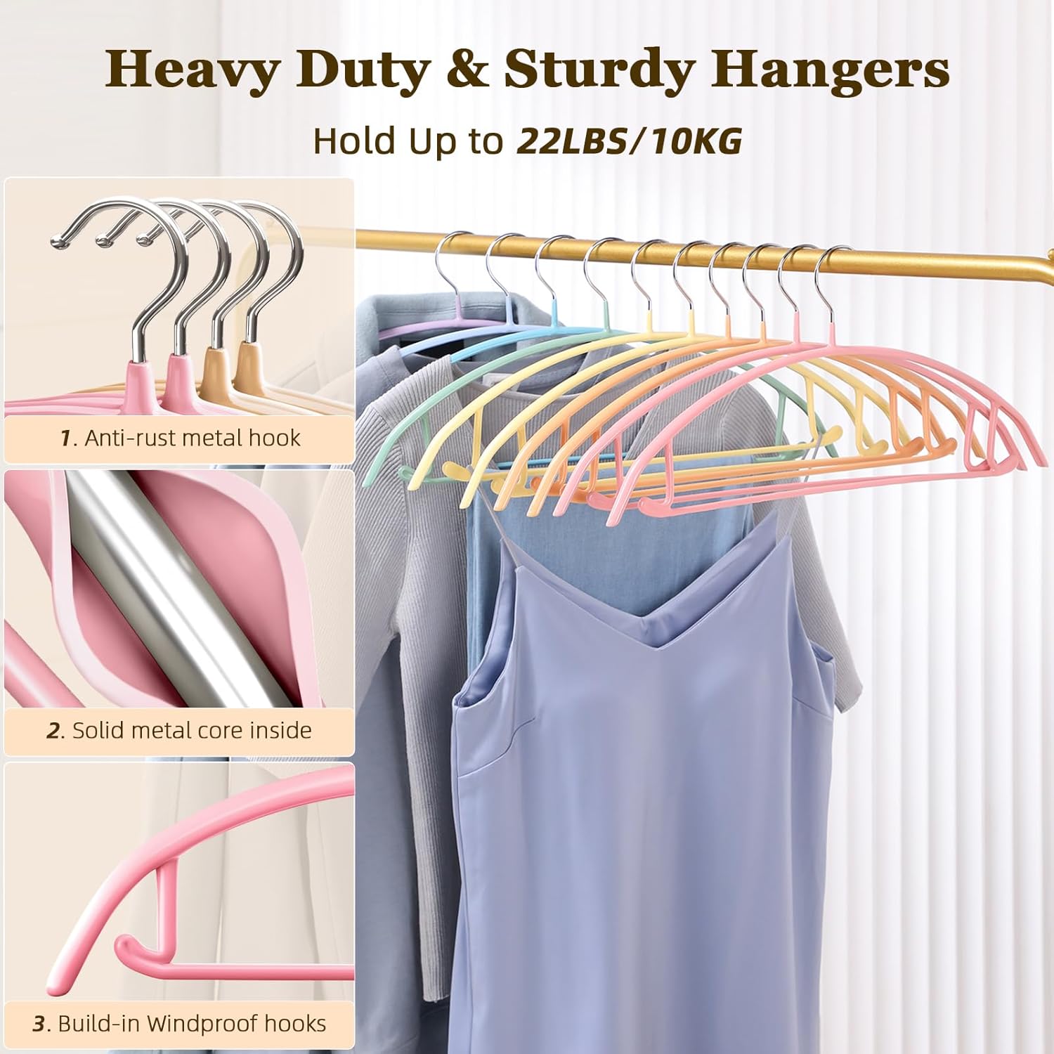 Clothes Hanger 14 Pack, Sweater Hangers No Shoulder Bump, 16.5 inch Wide Heavy Duty Coat Hangers for Closet, Non Slip PVC-Coating Metal Hangers for Sweaters,Suits,Dresses,Jackets,Pants,Shirt - Image 3