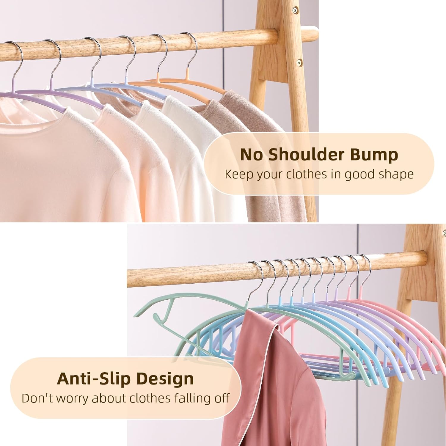 Clothes Hanger 14 Pack, Sweater Hangers No Shoulder Bump, 16.5 inch Wide Heavy Duty Coat Hangers for Closet, Non Slip PVC-Coating Metal Hangers for Sweaters,Suits,Dresses,Jackets,Pants,Shirt - Image 4