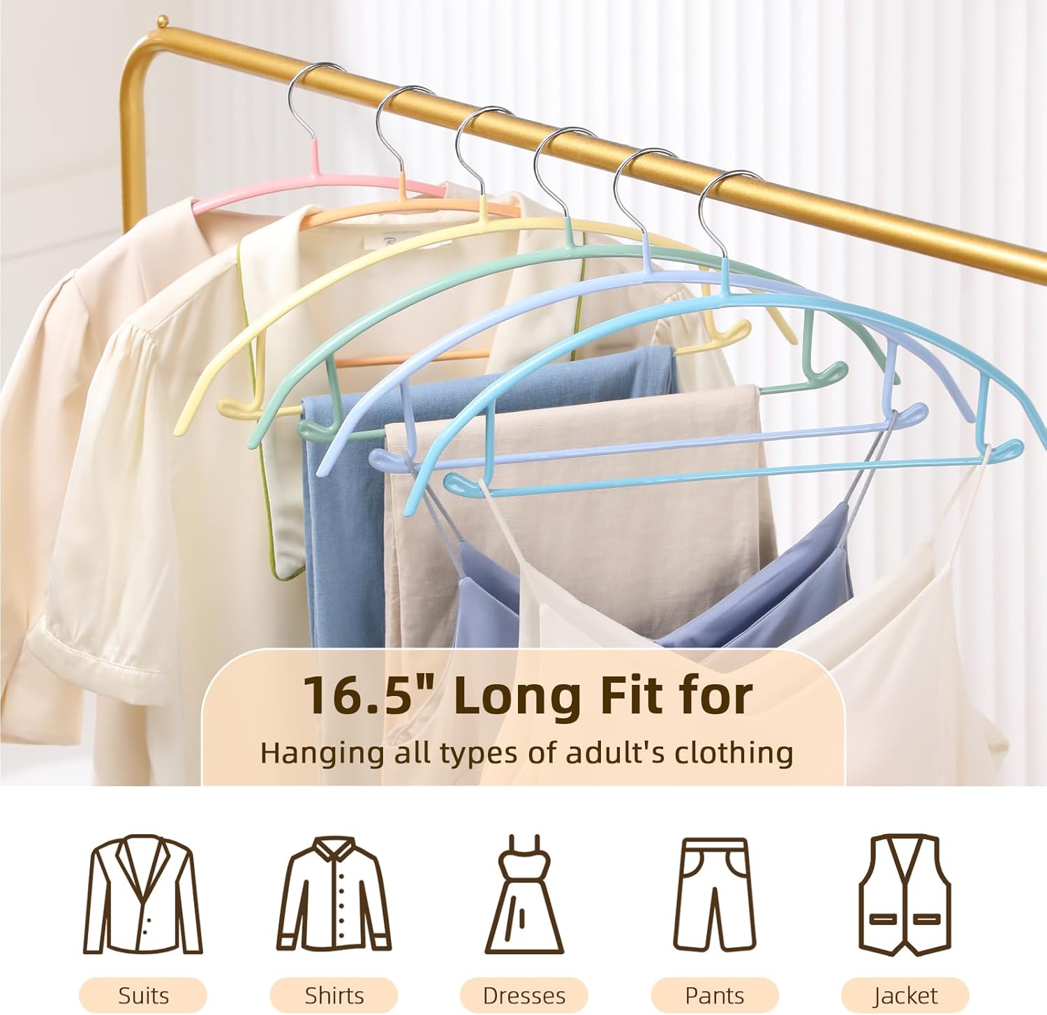 Clothes Hanger 14 Pack, Sweater Hangers No Shoulder Bump, 16.5 inch Wide Heavy Duty Coat Hangers for Closet, Non Slip PVC-Coating Metal Hangers for Sweaters,Suits,Dresses,Jackets,Pants,Shirt - Image 5
