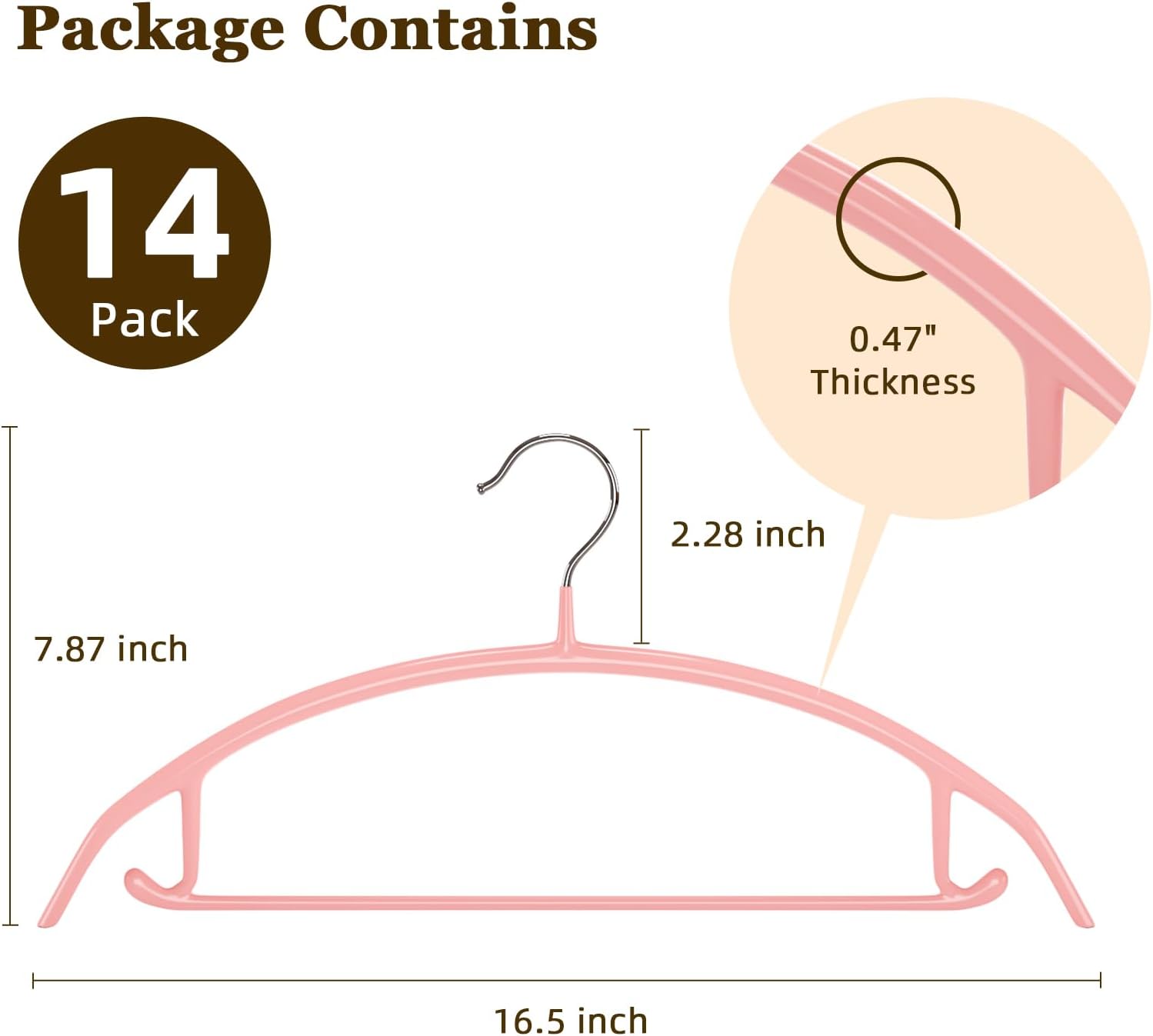 Clothes Hanger 14 Pack, Sweater Hangers No Shoulder Bump, 16.5 inch Wide Heavy Duty Coat Hangers for Closet, Non Slip PVC-Coating Metal Hangers for Sweaters,Suits,Dresses,Jackets,Pants,Shirt - Image 6