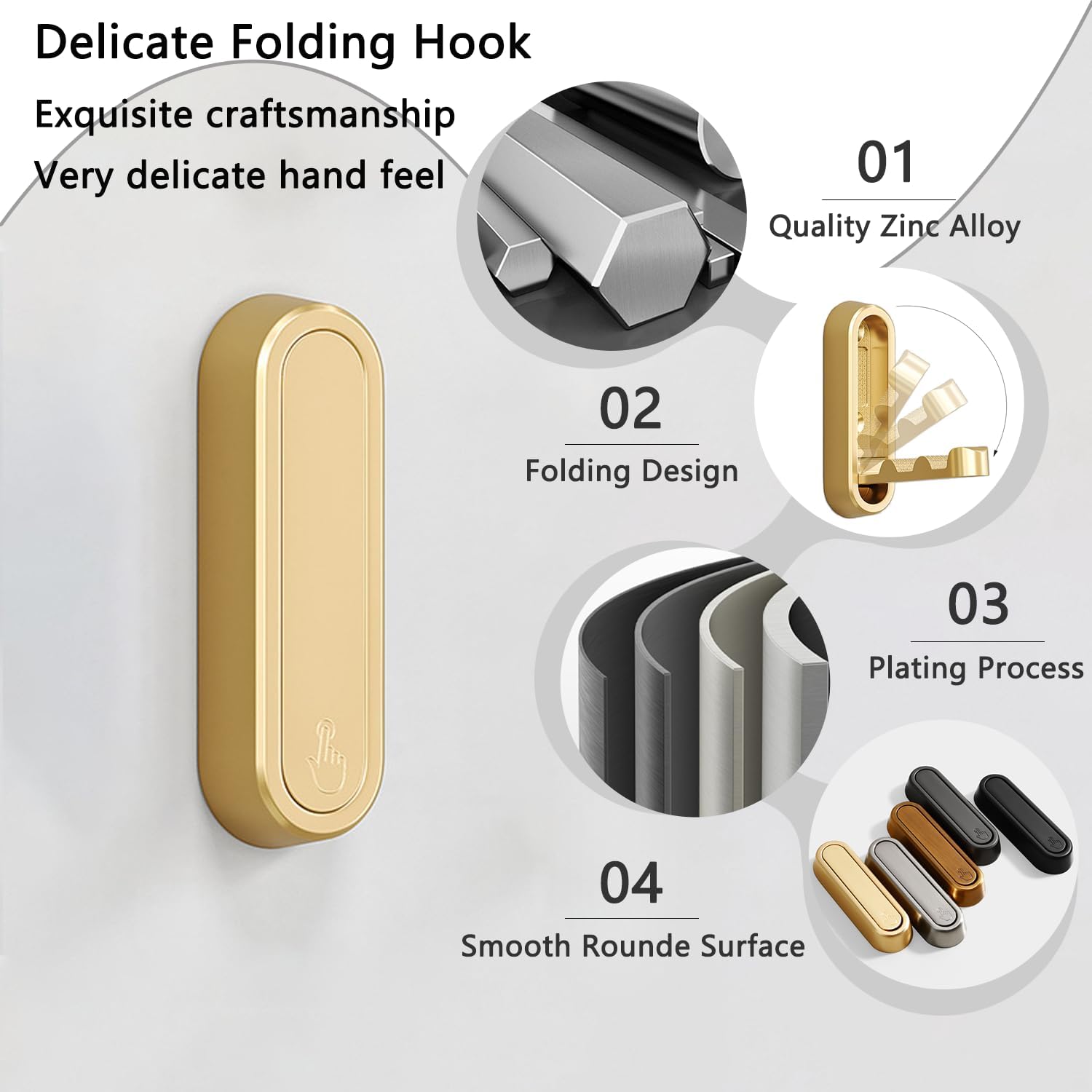 4PCS Folding Coat Hooks, Heavy Duty Wall Hooks Made of Zinc Alloy, Foldable Gold Wall Hooks for Hanging Coats, Scarves, Hats, Bathrobes, Keys, Bags (Gold) - Image 2