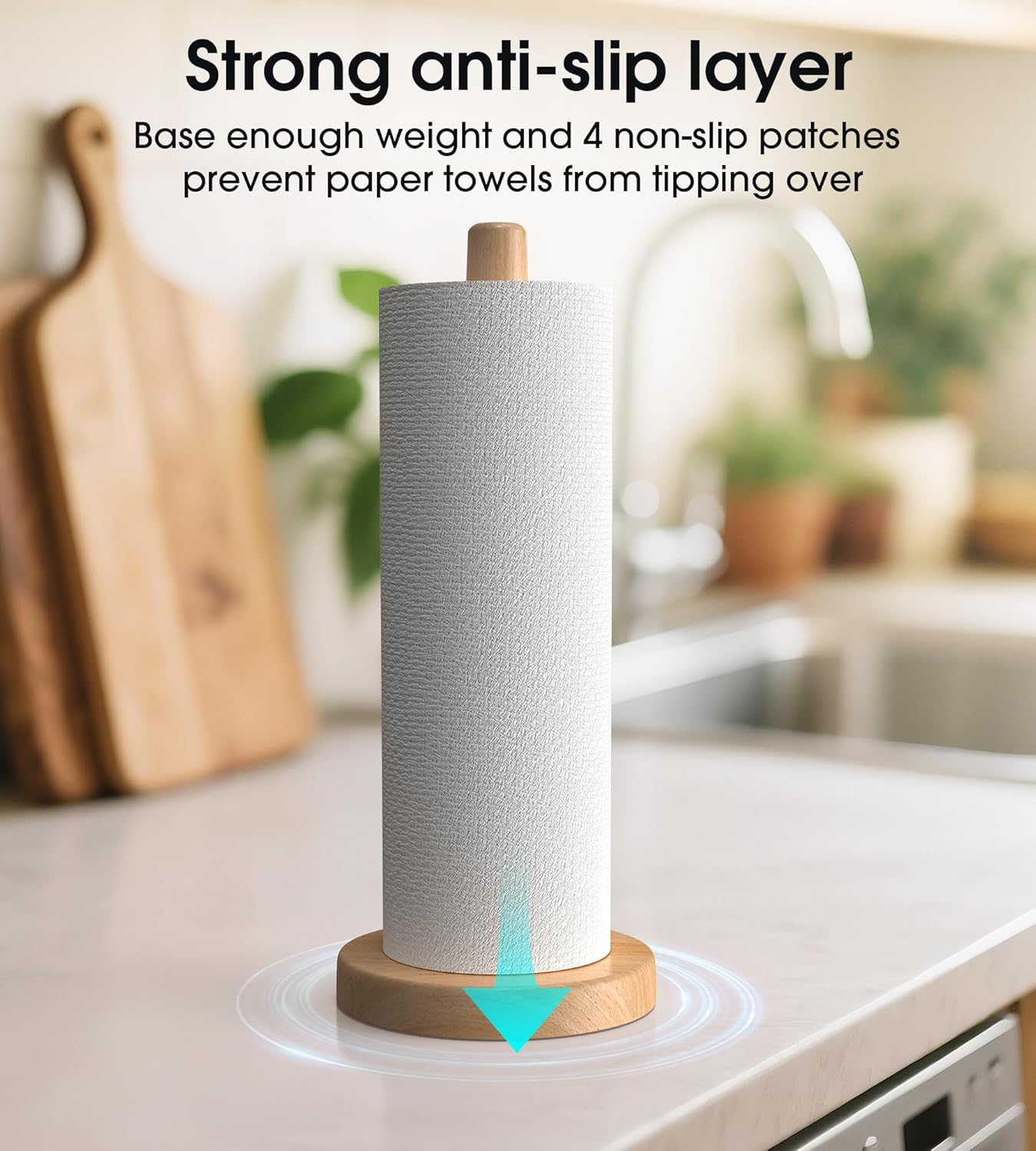 Wooden Paper Towel Holder Stand - Kitchen Paper Hanger Rack Bathroom Towel Roll Stand Organizer Simply Standing Countertop Paper Roll Holder, WPTH - Image 2