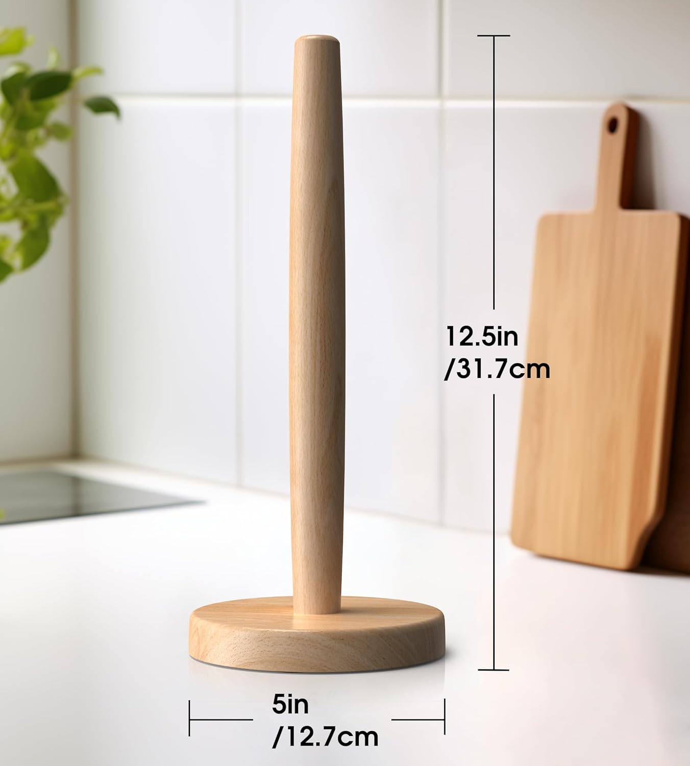 Wooden Paper Towel Holder Stand - Kitchen Paper Hanger Rack Bathroom Towel Roll Stand Organizer Simply Standing Countertop Paper Roll Holder, WPTH - Image 4